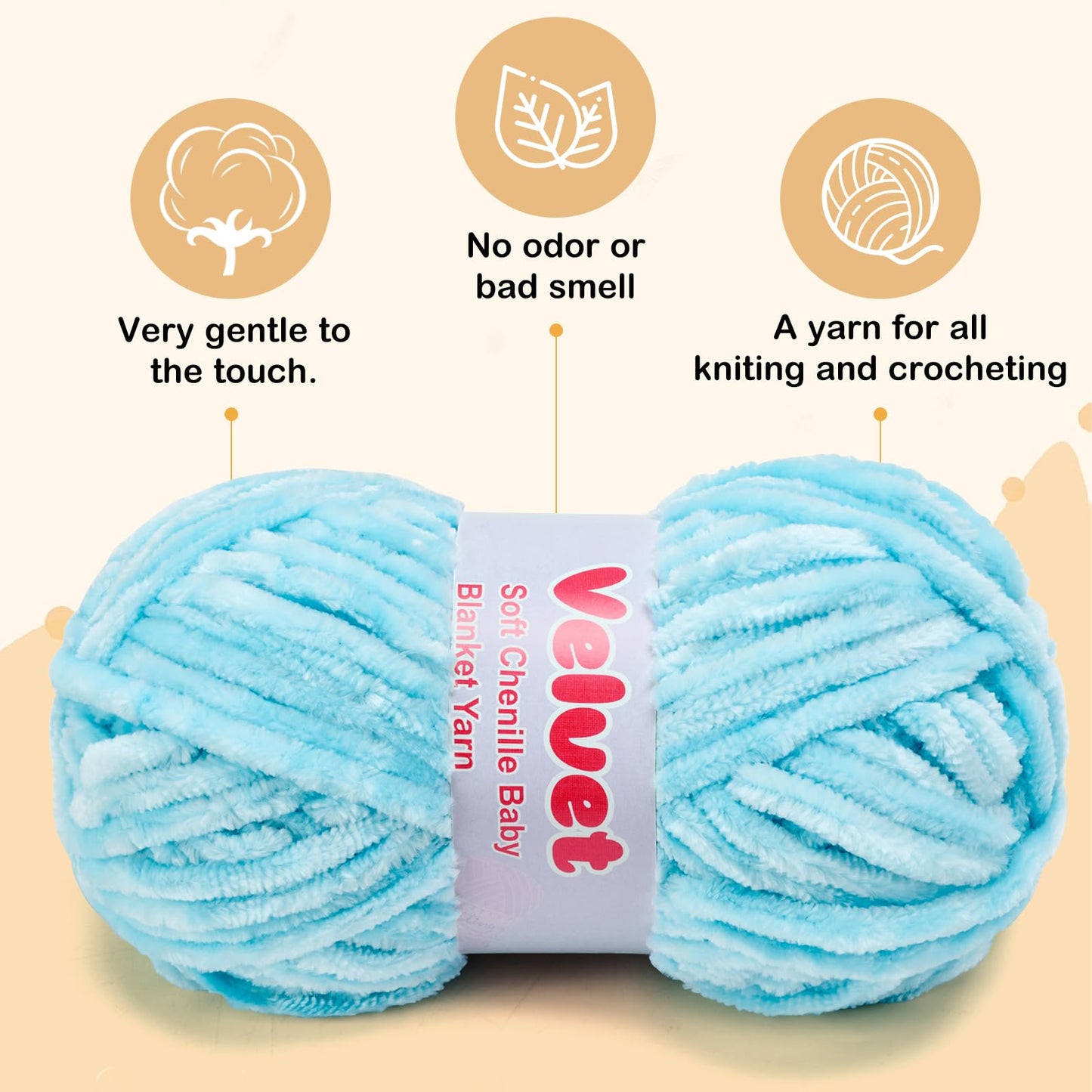 Soft Velvet Chenille Yarn for Crocheting & Knitting - Bulky Yarn for DIY Weaving Crafts Beige (3.5oz 66yds/Skein) BST326H