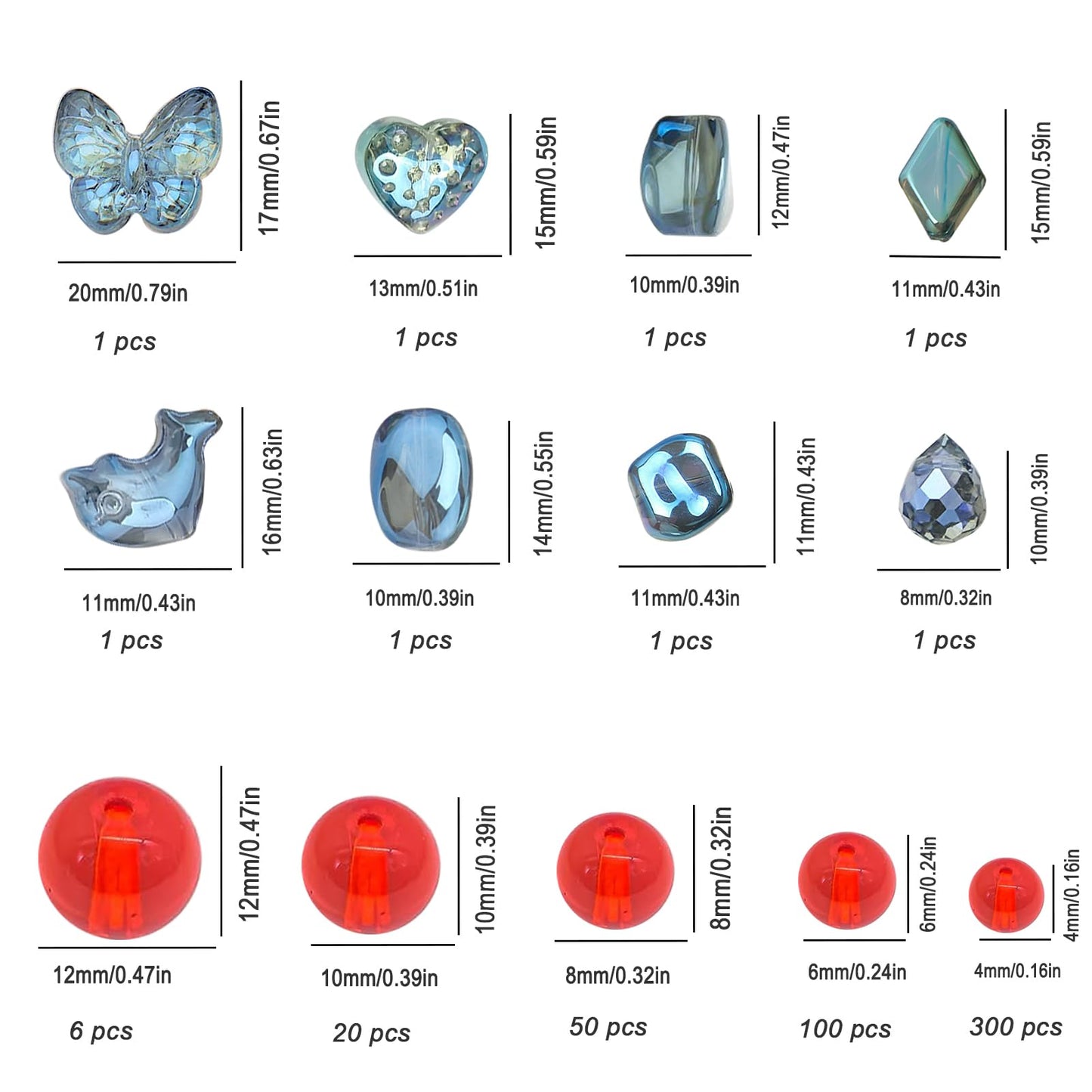 476pcs Orange Round Crystal Glass Beads (4/6/8/10/12mm) with 8pcs Charming Pendants for Jewelry Making, Smooth Round Glass Spacer Loose Beads for Crafts Bracelets Necklaces Charms BST220
