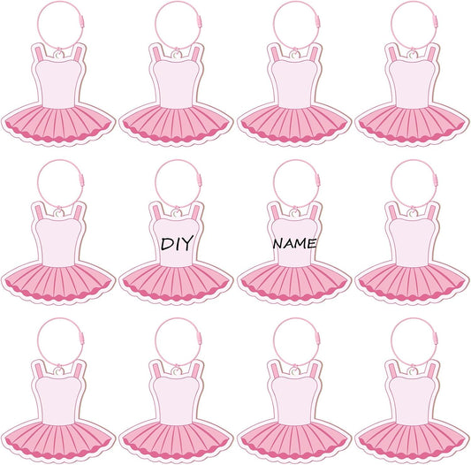 Reginary 12 Pcs Pink Ballet Gift Acrylic Skirt Luggage Tags for Ballerina Suitcases Bulk 3.94 Inches Travel Suitcase Labels with Metal Ring Name ID Card DIY Backpack Card for Women Dancer Gift BST326L