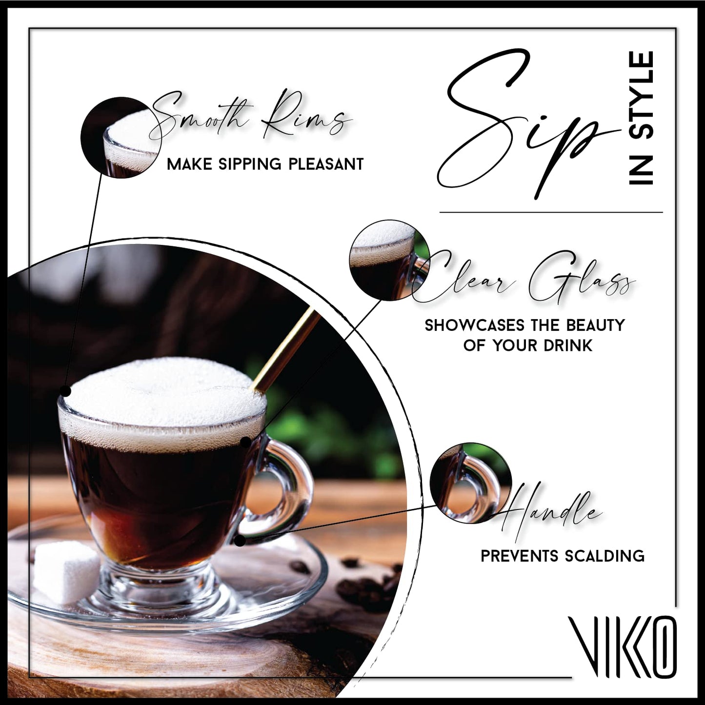 Vikko Espresso Cups, 3.25 Ounce Small Coffee Mugs, Set of 4 Clear Glass Coffee Mug, Durable Dishwasher Safe Glass Cups for Coffee or Tea BST220