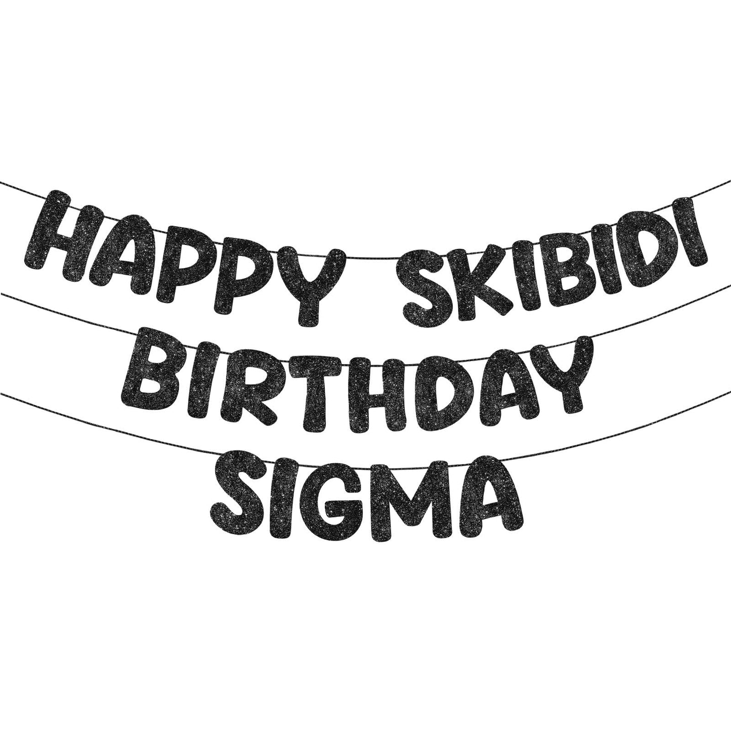 Fulmoon Pre Strung Happy Skibidi Birthday Sigma Banner Glitter Funny Zoomer Gen Z Slang Birthday Party Supplies Gen Z Slag Party Decorations Sign Gift(Champagne Gold) WN420
