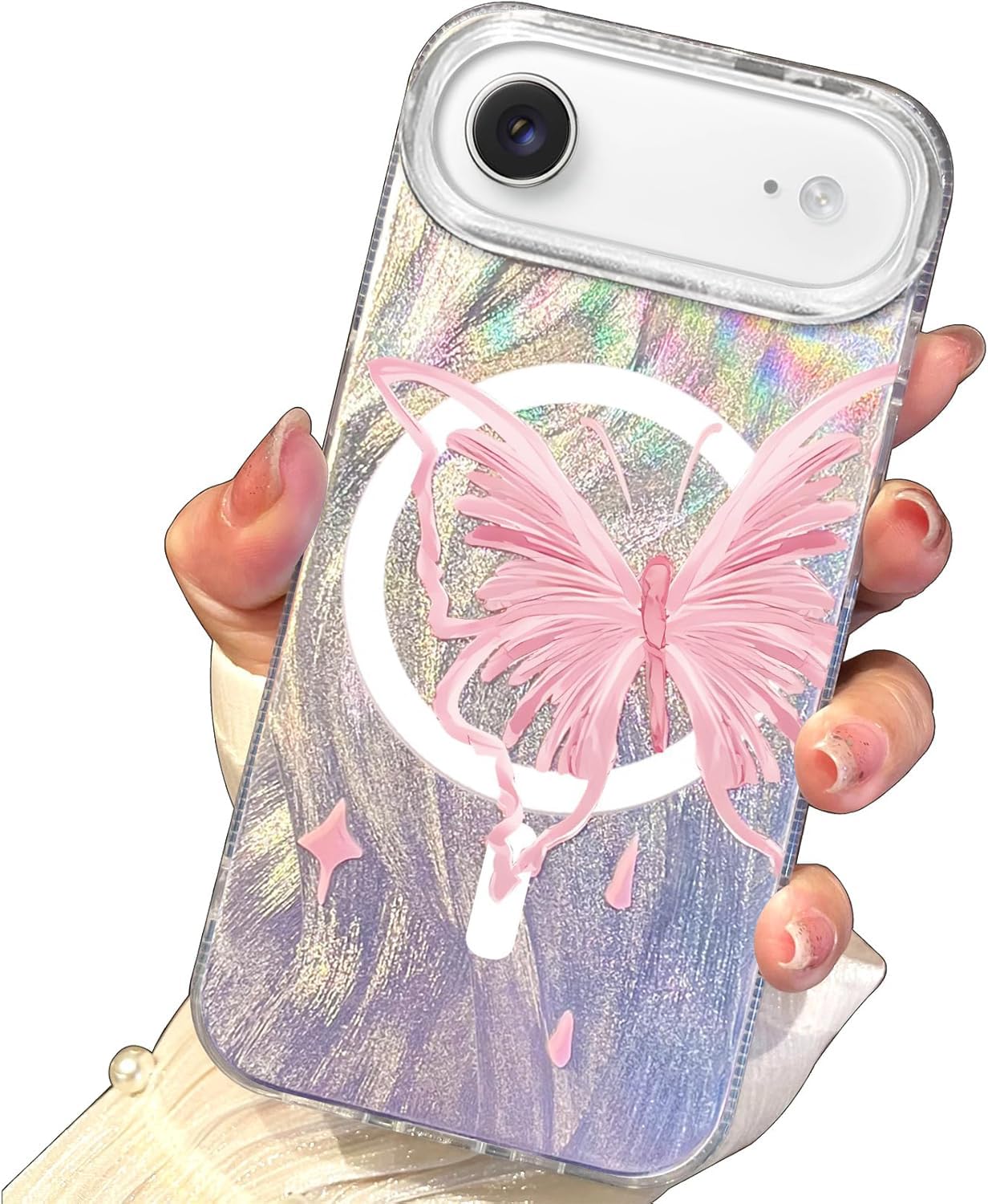 I-MGAE-IN-AR Compact Case for iPhone 16 Holographic Cloud Design,Cute Trendy Soft Slim TPU Shockproof Protective Phone Cases Cover for Women Girls Aesthetic Glitter WN420