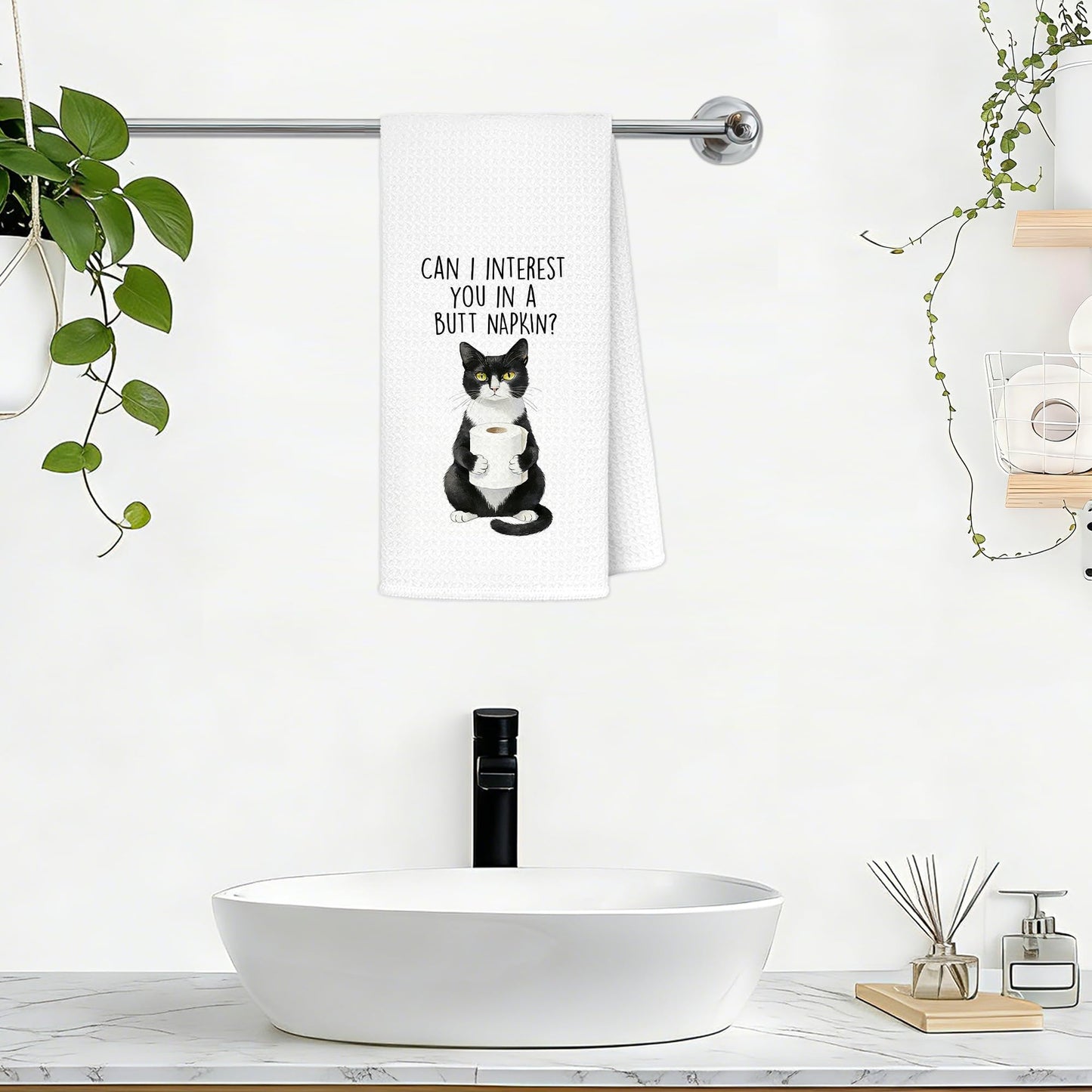 Blue and White Chinoiserie Orange Cat Bathroom Hand Towels, Orange Cat Gifts, Funny Oriental Kitty Decorative Hand Towels Bathroom Restroom Washroom Yoga Spa Zen Decor, 16x24 Inch BST326L