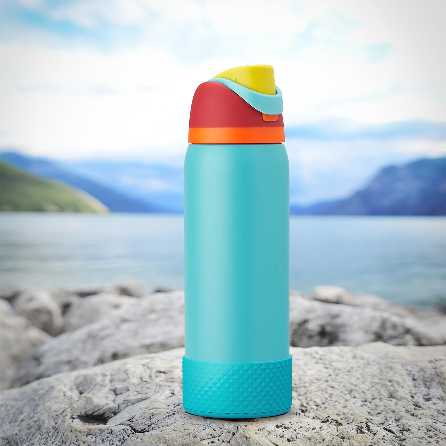 Grid Silicone Boot for Owala Water Bottle, Anti-Slip Protective Sleeve for FreeSip/Twist/Flip, Bottom Bumper Cover for Watter Bottle Accessories