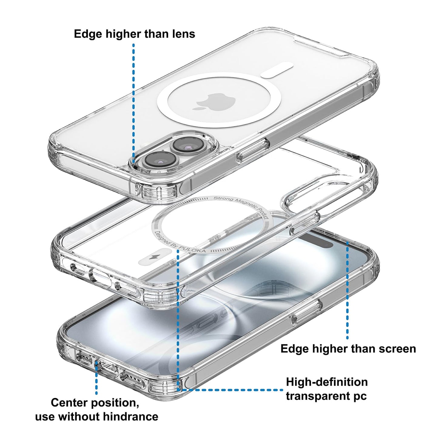 PULOKA for iPhone 14 Pro Transparent Case, Compatible with MagSafe, Clear Protector Slim Cover, Magnetic Phone Case for iPhone 14 Pro 6.1 inch Balck WN420