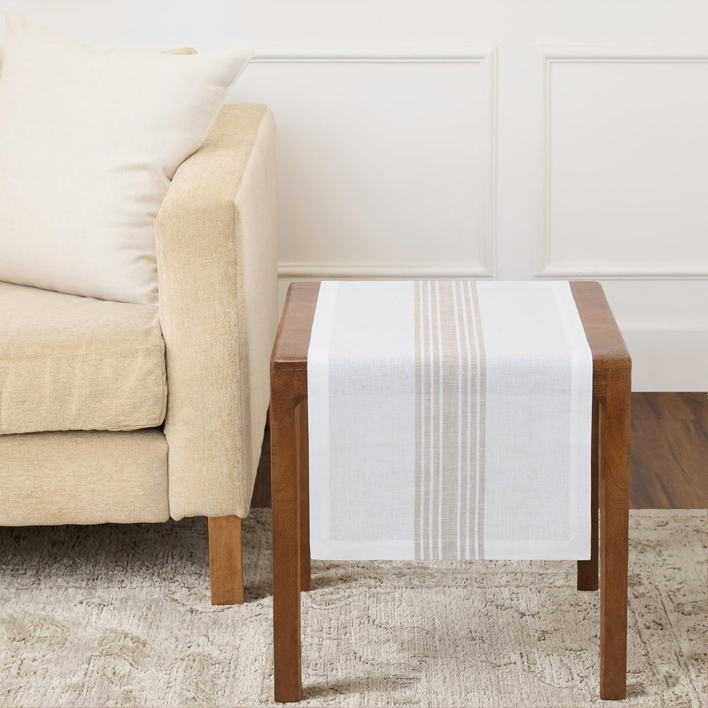 Solino Home 100% Linen Table Runner, 14 x 60 in, Black and White Striped | Farmhouse Table Runners for dining, console and side tables; vintage grain sack centre stripe; Pure Linen; OEKO-TEX Certified BST326SOLH
