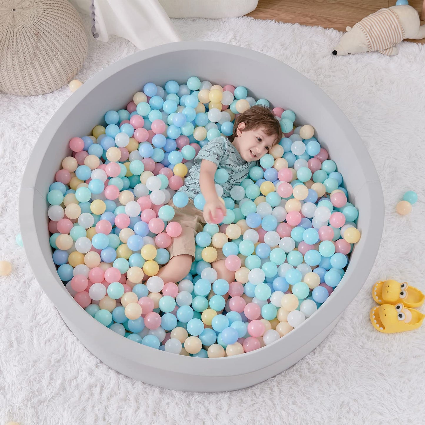 SHJADE Foam Ball Pit, 35.4"x 11.8" Ball Pits for Toddlers-Pink | Soft Memory Sponge Round Playpen Ball Pool for Kids, Ideal Gift for Babies, Indoor and Outdoor Game, Balls not Included DD1210