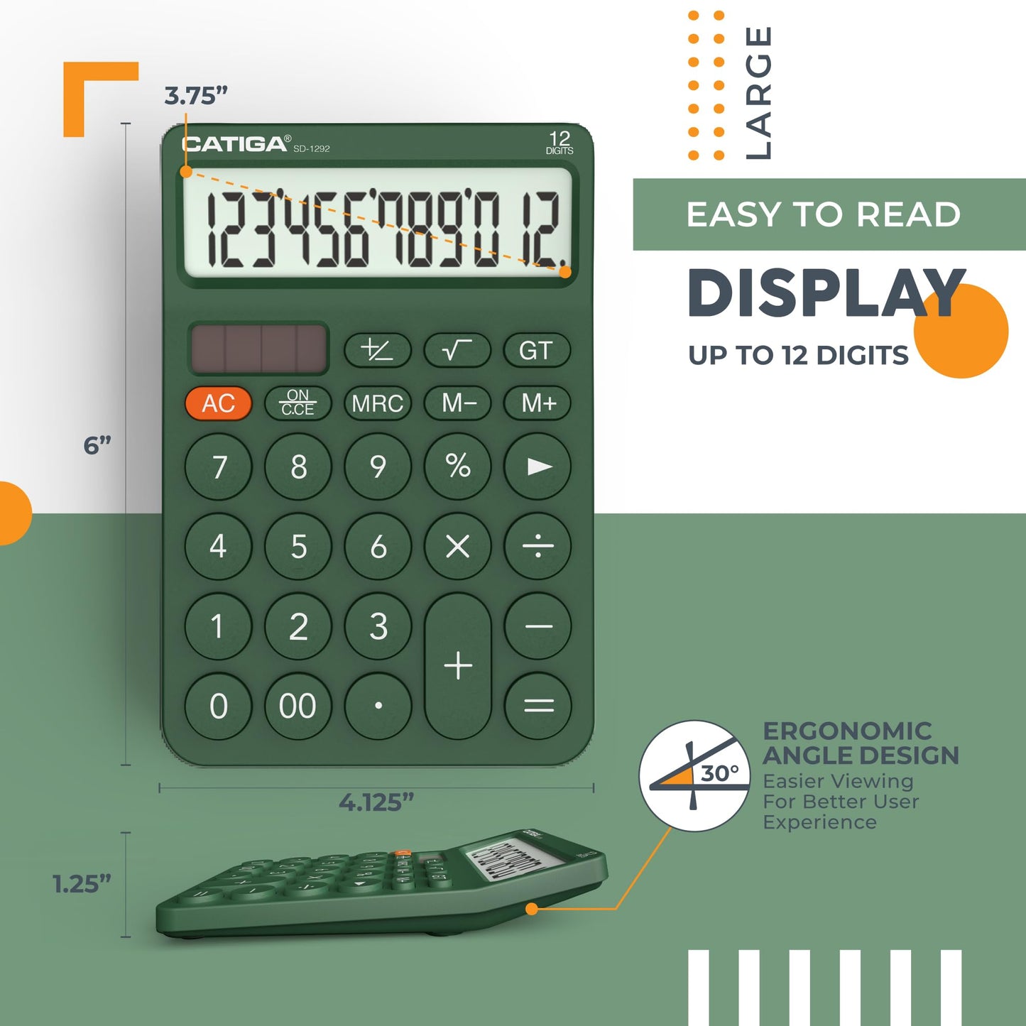 CATIGA 12 Digit Desktop Calculator Basic Desk Calculator with Large LCD Display RD12