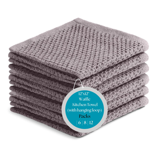 Cotton Waffle Weave Wash Cloths - Pack of 6 (12x12 Inches) | Ultra Soft, Absorbent Dish Cloths | Quick Dry, Dish Cloths & Dish Rags - Taupe/Grey (Kitchen Essentials) BST220