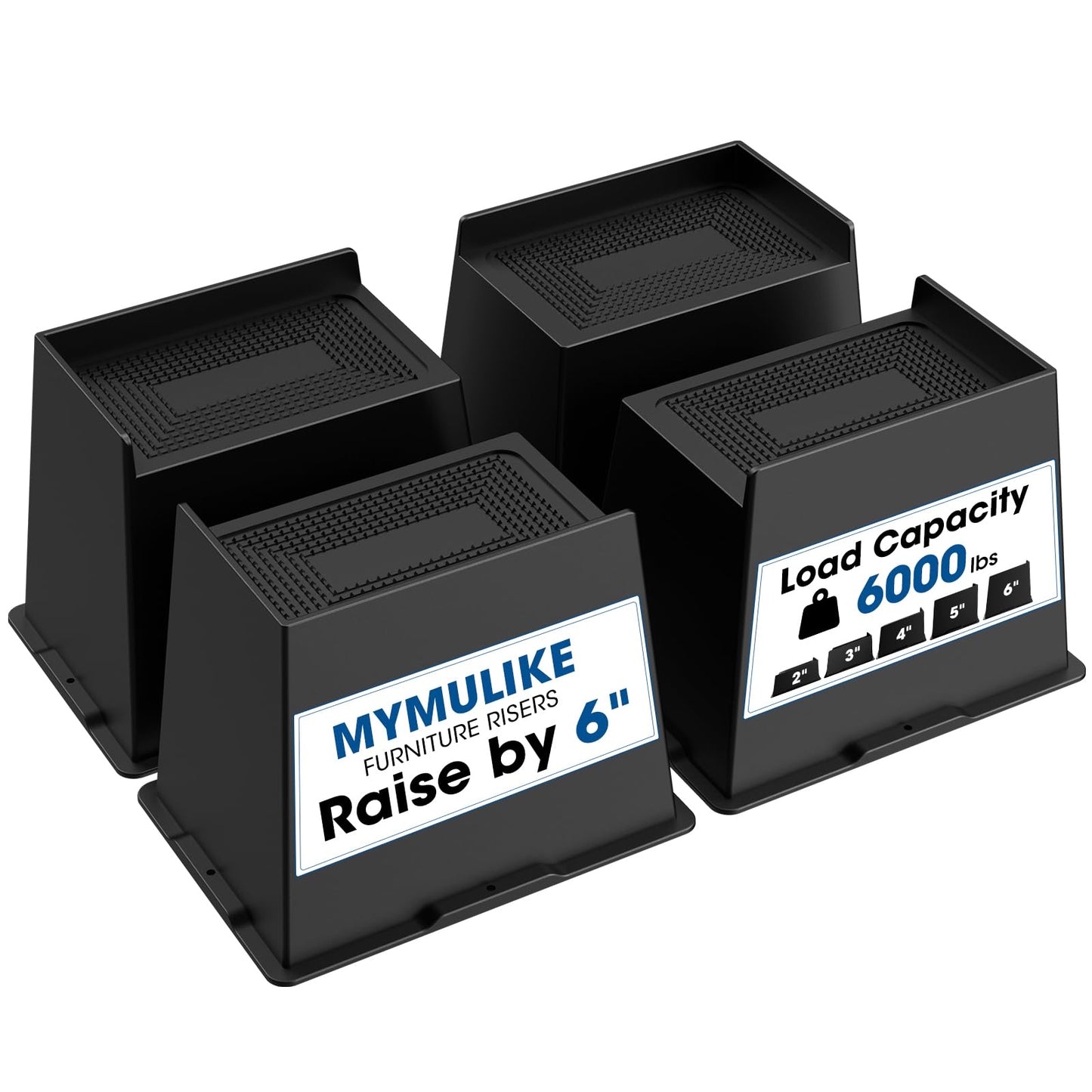 MYMULIKE Bed Risers 5 Inch Heavy Duty, Oversized Furnitures Risers 5 inch Support 6000 lbs, Bed Table Rising Blocks, Fits for Couch, Sofa, Chair, Furniture Lifts (Black 6 Pack) BST202