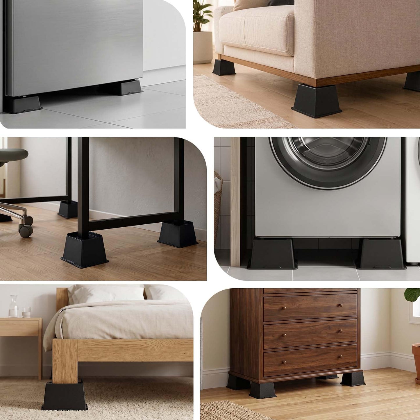 MYMULIKE Bed Risers 5 Inch Heavy Duty, Oversized Furnitures Risers 5 inch Support 6000 lbs, Bed Table Rising Blocks, Fits for Couch, Sofa, Chair, Furniture Lifts (Black 6 Pack) BST202