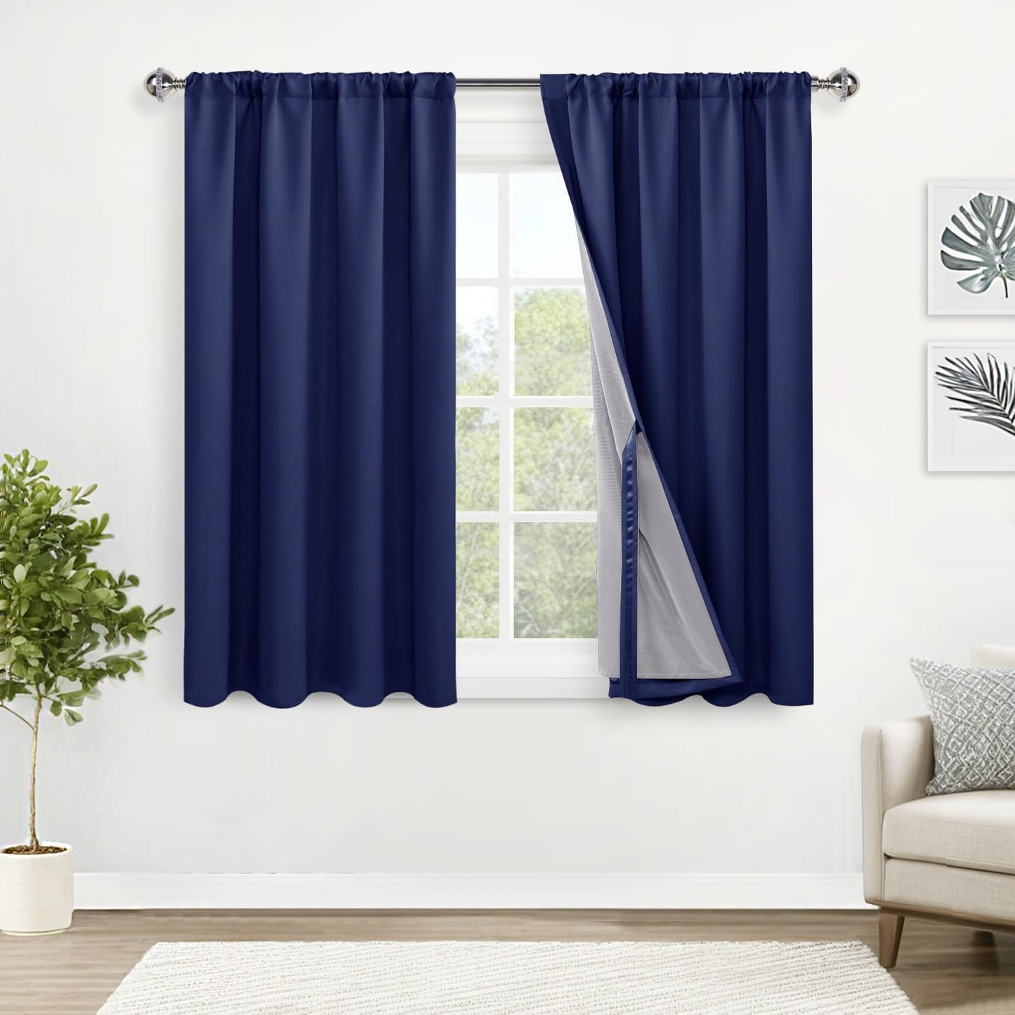 XWZO White Blackout Curtains with Tiebacks - Rod Pocket & Back Tab Heat and Full Light Blocking Window Panels for Bedroom/Nursery, 84 Inches Long Thermal Insulated Draperies, W42 x L84, Set of 2 BST326H