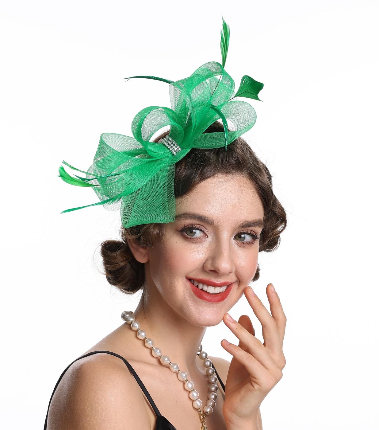 SAFERIN Elegant Women's Fascinator Hat with Veil and Feather Hair Clip Headpiece for Weddings Tea Party WN420