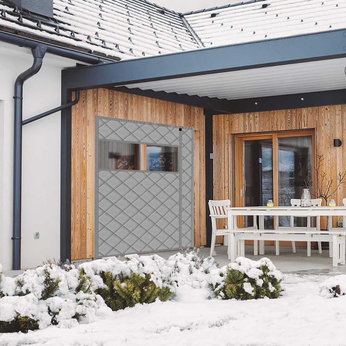 Thermal Door Curtain Fits Doors Size 38"x80"，Curtain Size 41"x82", Magnetic Insulated Curtain Side Open Keep Warm in Winter Cool in Summer,Diamond Pattern,Gray WN420