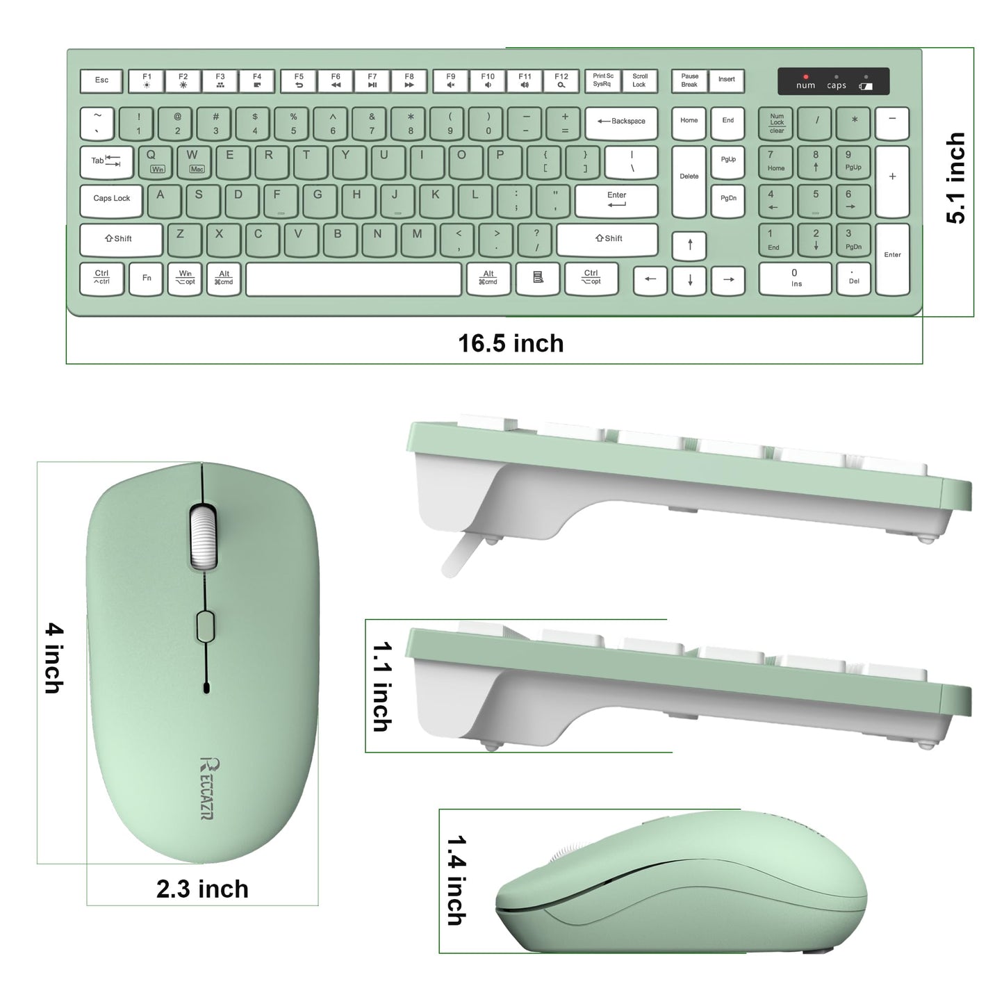 Wireless Keyboard and Mouse Combo, Full-Sized Wireless Keyboard and Adjustable DPI Mouse, 2.4GHz USB Receiver, Silent Keyboard and Mouse for PC, Windows, MAC, Desktop, Laptop (Avocado Green)