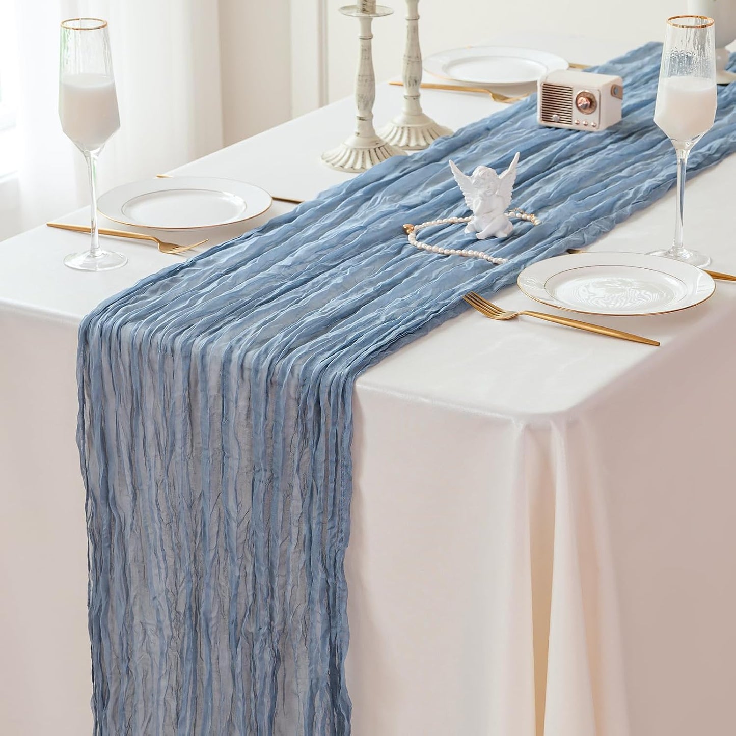 Dusty Blue Cheesecloth Table Runner Fall Autumn Decor 10ft Table Cloth for Wedding Party Baby Bridal Shower Birthday Halloween Thanksgiving Decoration BST326L