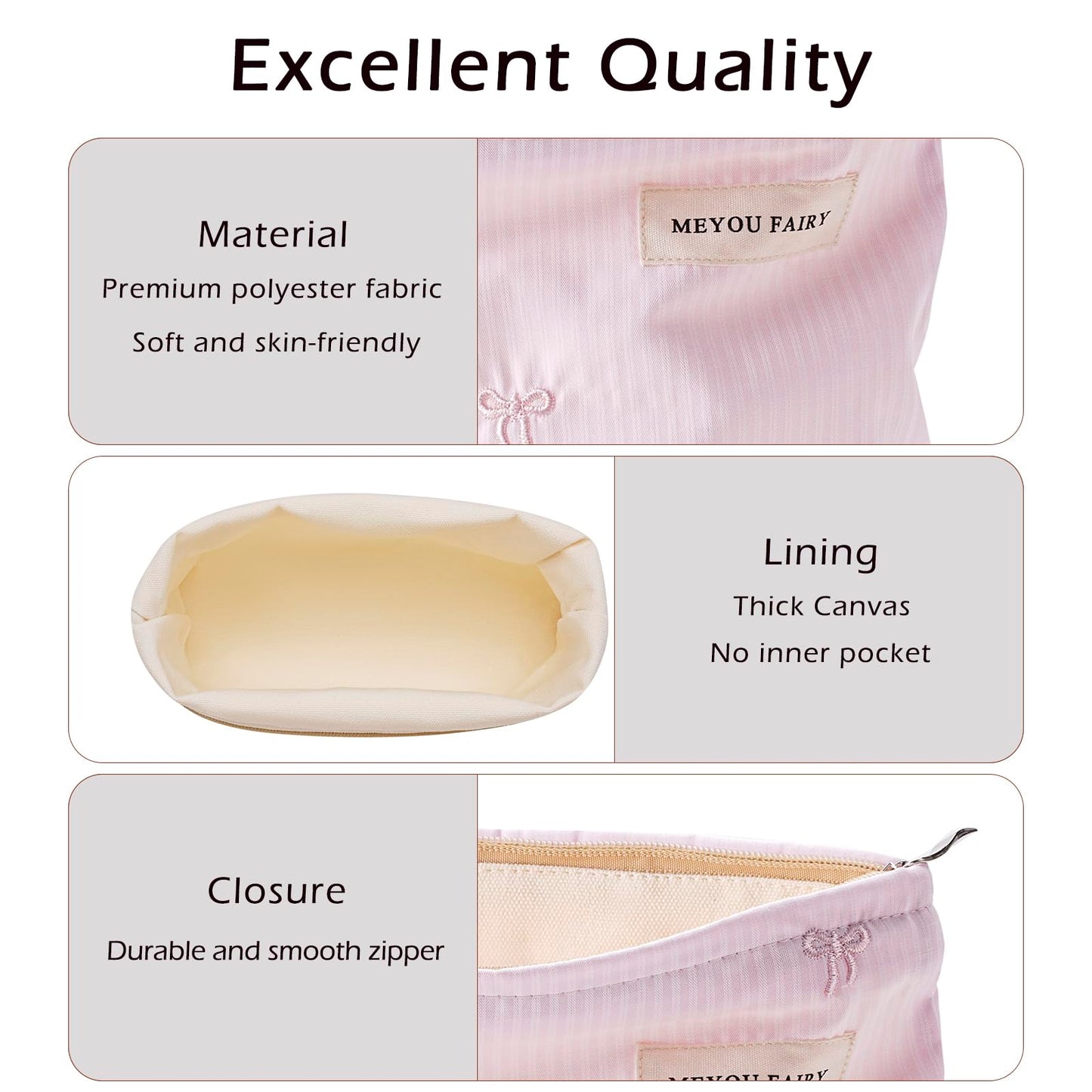 RSRSLEII Striped Makeup Bag for Women, White Cosmetic Bag with Bow, Travel Toiletry Cosmetic Bag with Zipper, Cute Women Aesthetic Organizer Storage Pouch, Girls Handbags Purses (06 White Stripe Bow) BST220