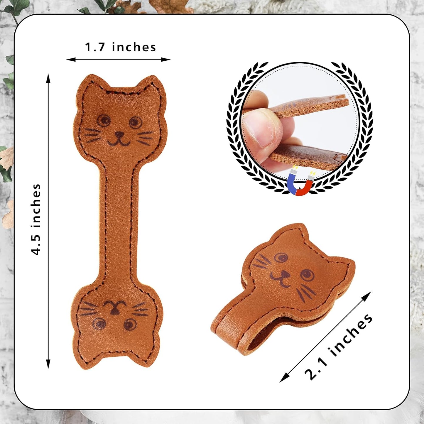 Zkptops Magnetic Leather Bookmarks Cute Cat Book Markers for Reading Women Men Strong Magnet Bookmark Clips Page Mark Unique Books Accessories Gifts for Book Lovers Teachers Students Reader (Brown) BST326L