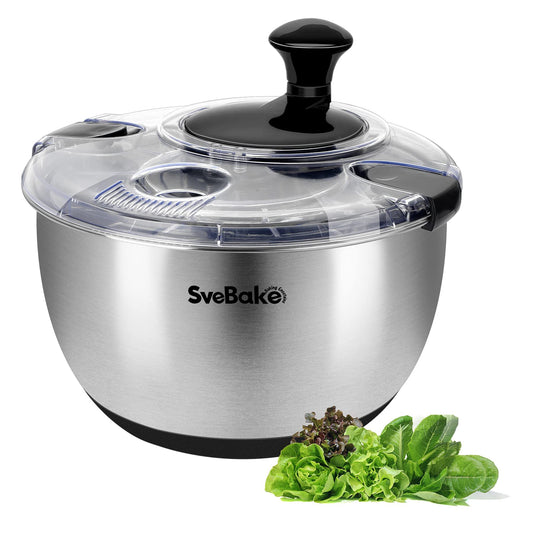 Stainless Steel Salad Spinner, 4.8 Qt Vegetable Washer, BPA-Free Lettuce Dryer with Crank Design, Easy Clean, Non-Slip Base - Transparent Lid BST220