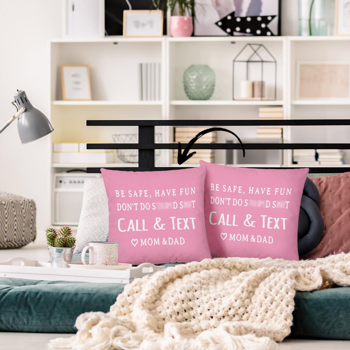 Mingnei Have Fun Be Safe Don't Throw Pillow Covers College Dorm Cushion Cover, Funny Call Text Mom Dad Home Sofa Living Room Bed Decorative Pillow Cases 18 x 18 Pillowcase (Grey) WN420