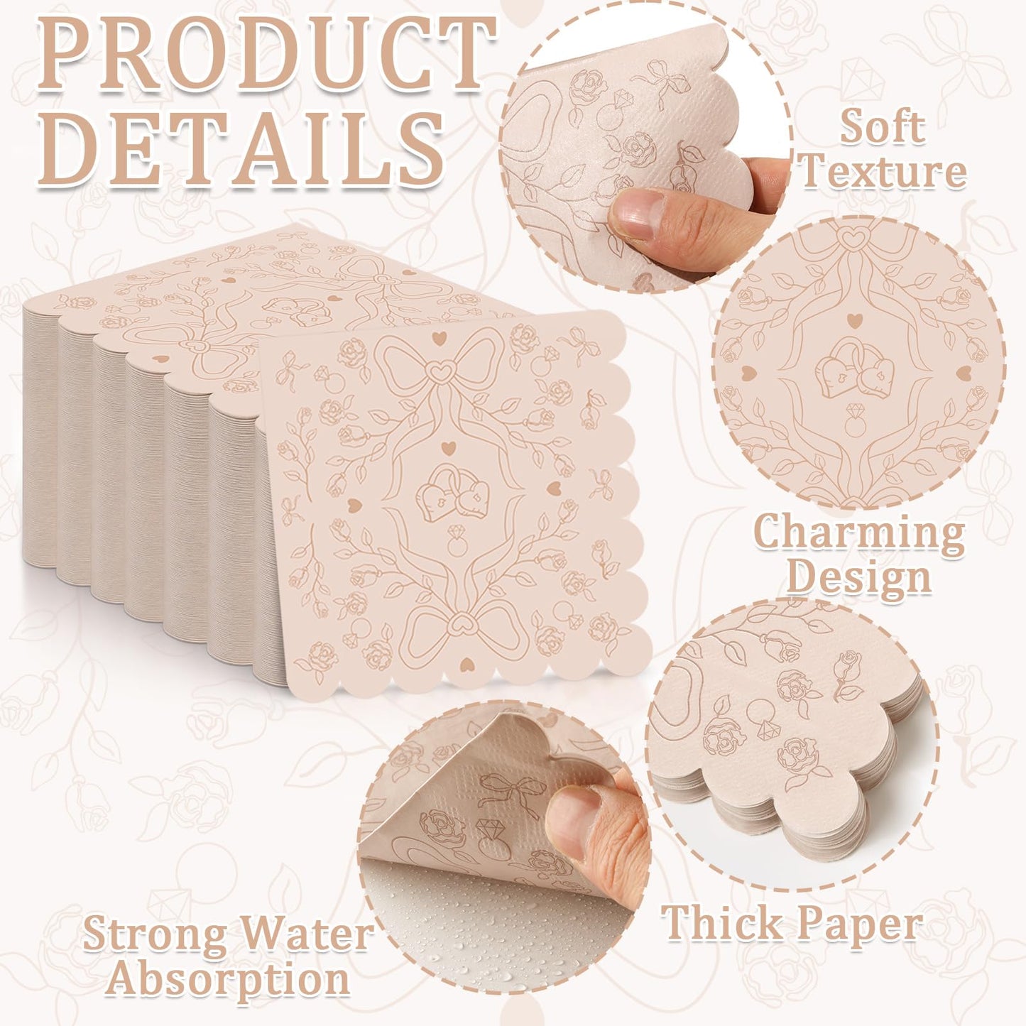 6.5inch Tan Bride Bachelorette Decorations Bride To Be Classy Scalloped Napkins Bridal Shower Decoration Neutral Beige Bachelorette Napkins Decor for Engagement Bach Wedding Party Supplies （100PCS） BST220