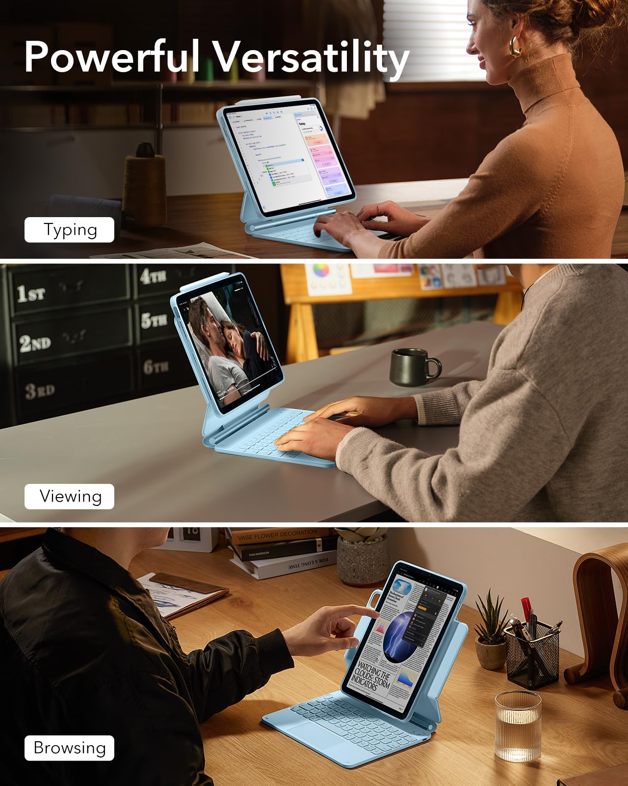 ESR for iPad Air 11 Inch Case with Keyboard M4/M3/M2 (2026/2025/2024) & iPad Pro 11/Air 5th/4th Gen Keyboard, Easy-Set Magnetic Stand, Portrait/Raised Modes, with Removable Protective Case, Black