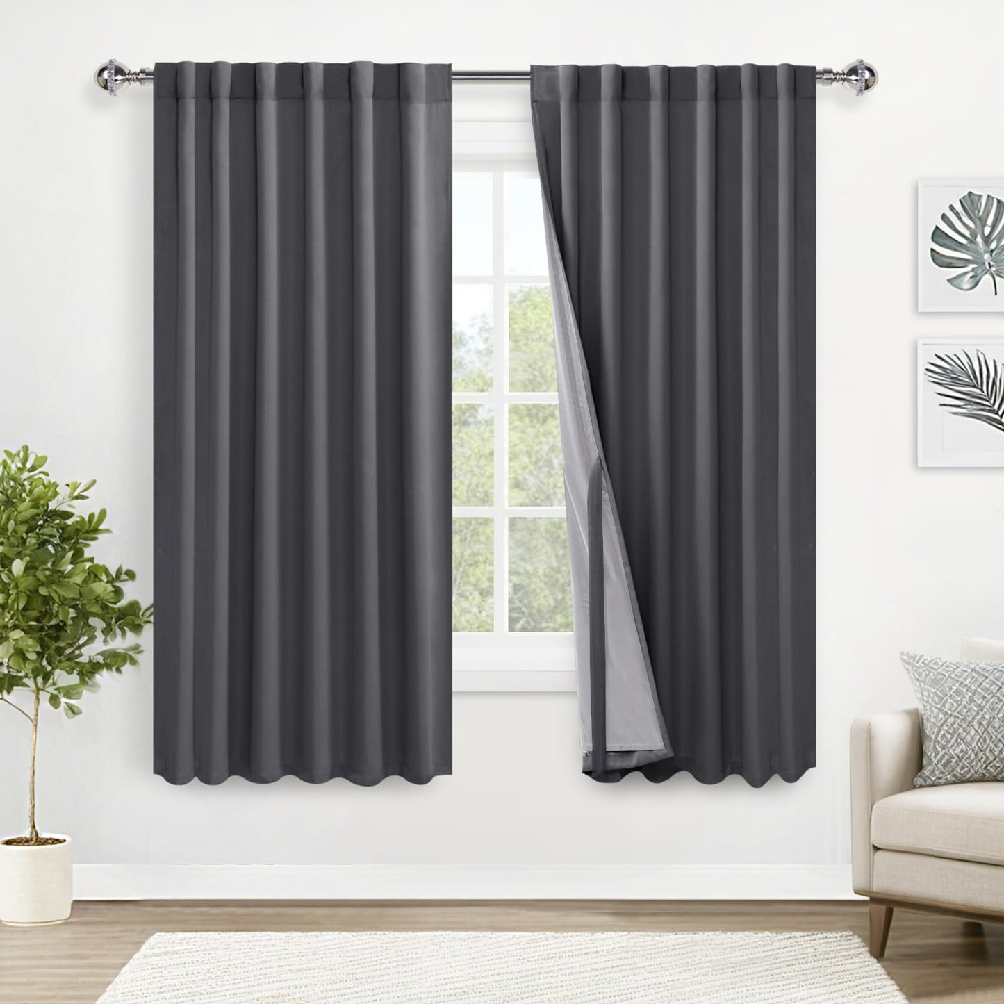 XWZO White Blackout Curtains with Tiebacks - Rod Pocket & Back Tab Heat and Full Light Blocking Window Panels for Bedroom/Nursery, 84 Inches Long Thermal Insulated Draperies, W42 x L84, Set of 2 BST326H