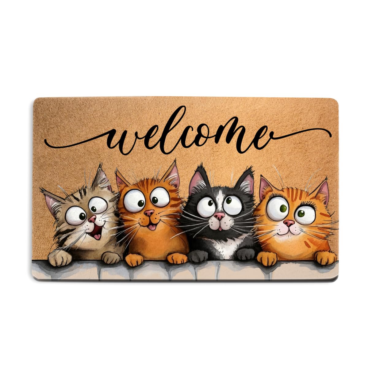 Funny Cat Door Mat 18x30 Inch, Faux Coco Coir Doormat with Non-Slip PVC Backing, Cats Printed Welcome Mat for Outdoor Indoor Entryway Porch Home Kitchen Patio, Cat Lover Gifts for Women Mom BST202