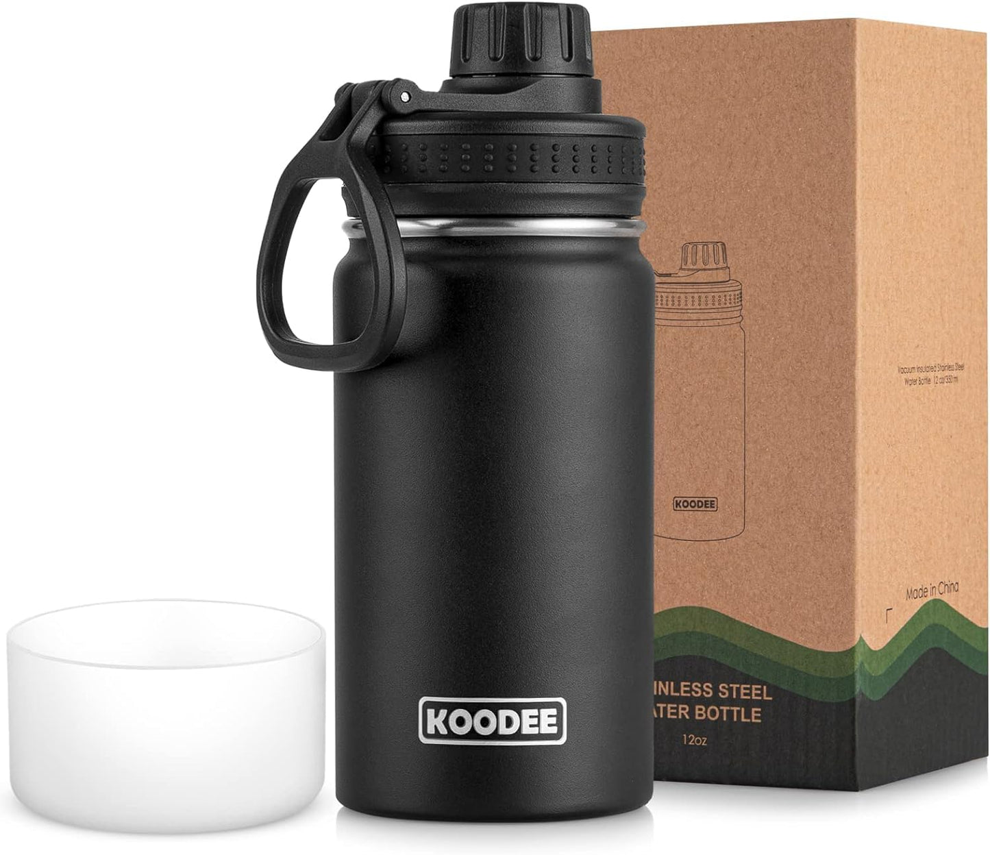 koodee Water Bottle-12 oz Stainless Steel Double Wall Vacuum Insulated Water Bottle for School-Wide Mouth Flask with Straw Lid (Teal) BST220