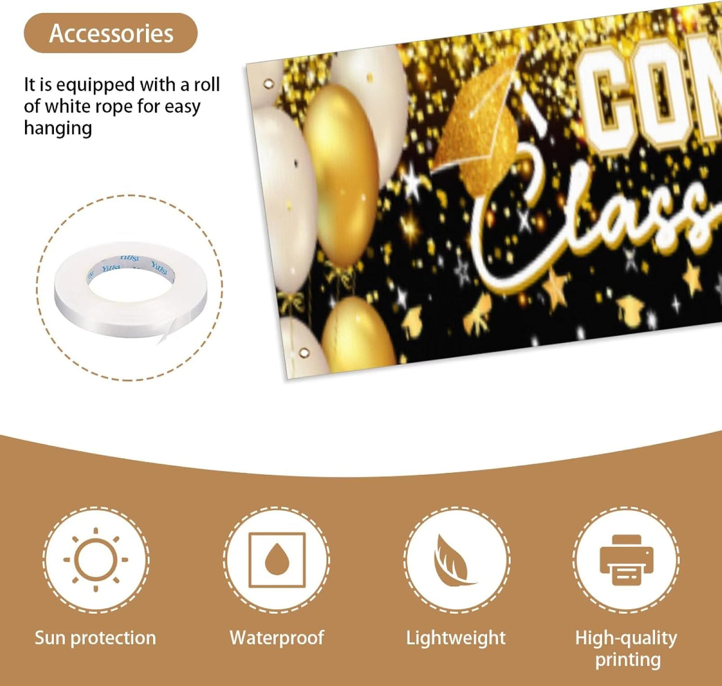 Graduation Decorations 2026 Grad Banner Backdrop Class of 2026 Graduation Party Supplies Gold BST202