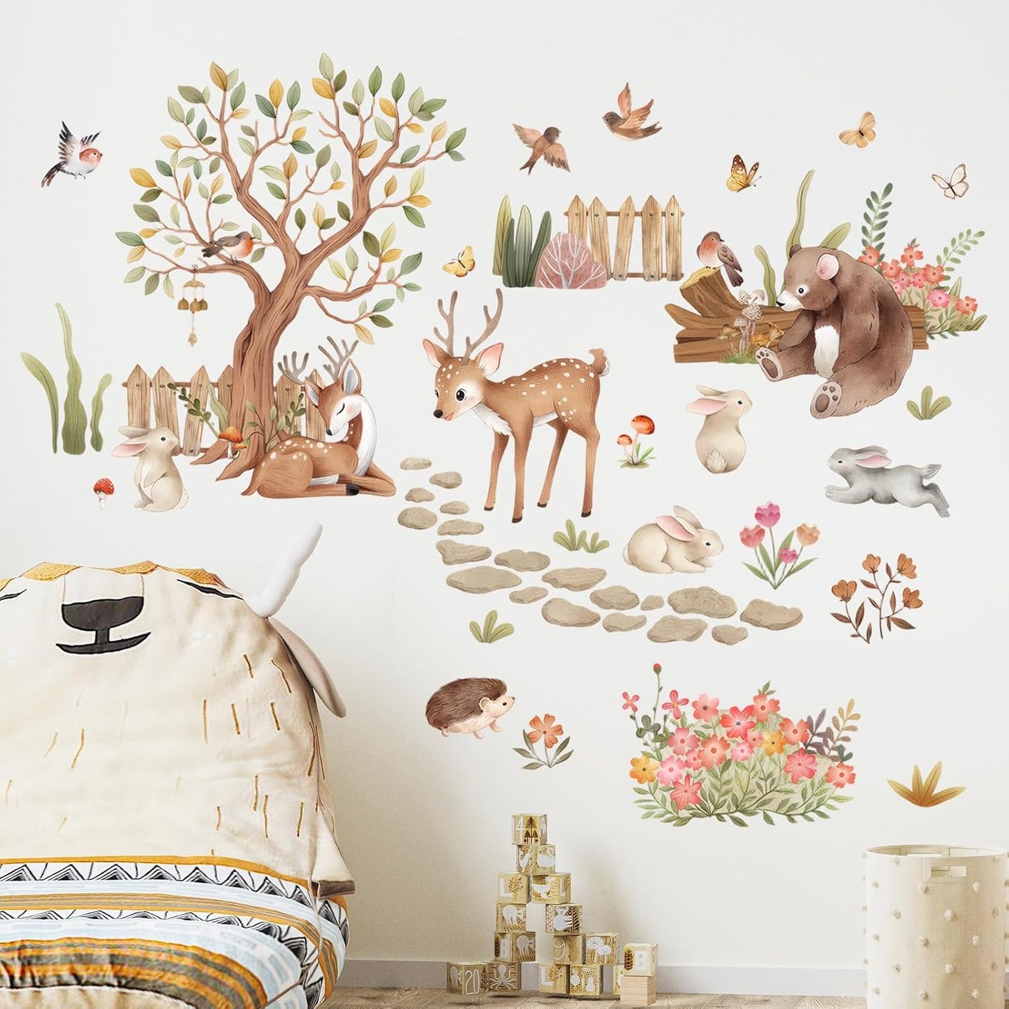 Woodland Animal Wall Stickers, Boho Forest Deer Bear Baby Nursery BST326L