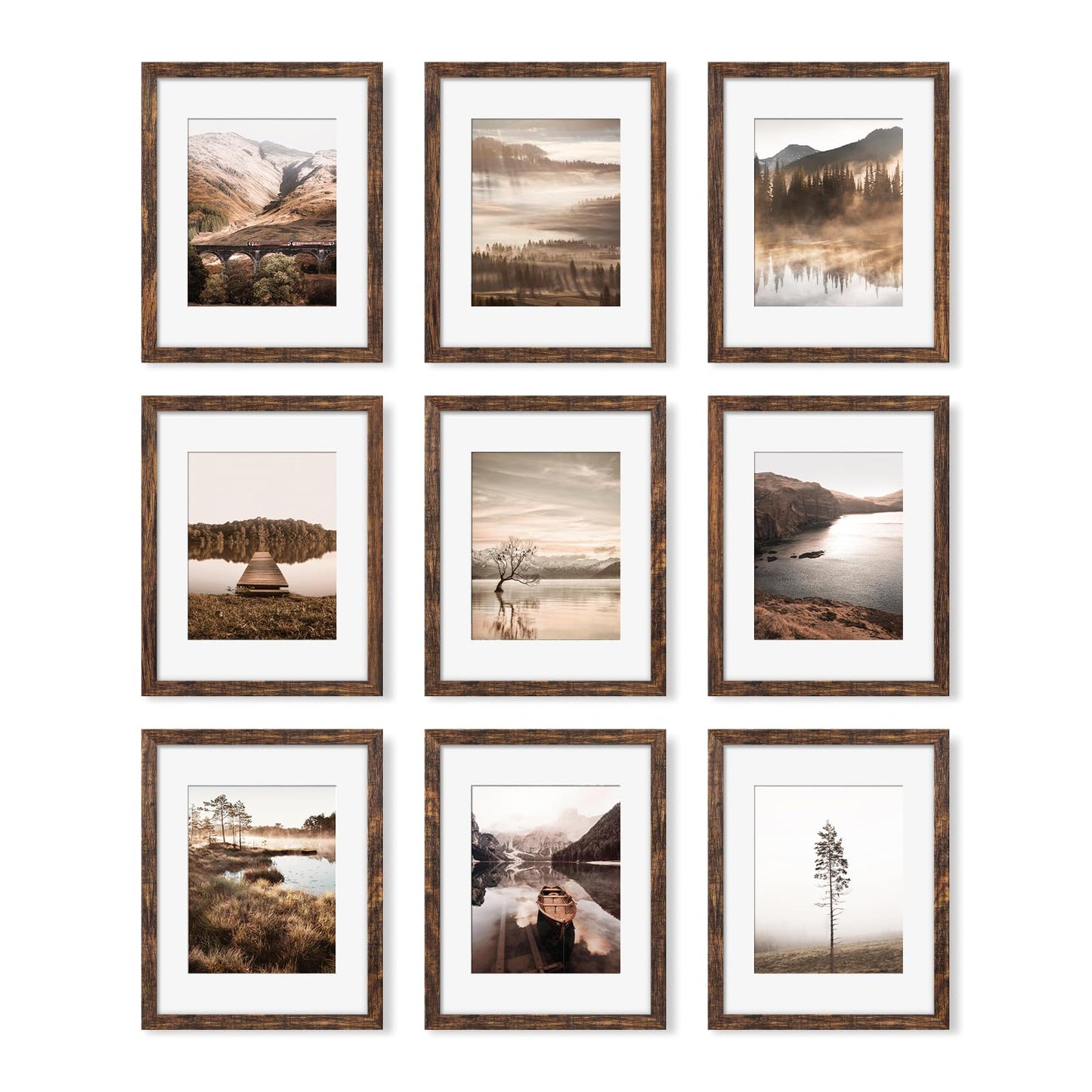 YESKAY 8x10 Picture Frame Set of 9, Display Pictures 5x7 with Mat or 8 x 10 Without Mat, Multi Photo Frames for Wall Mounting or Table Top Display, Blue BST326H