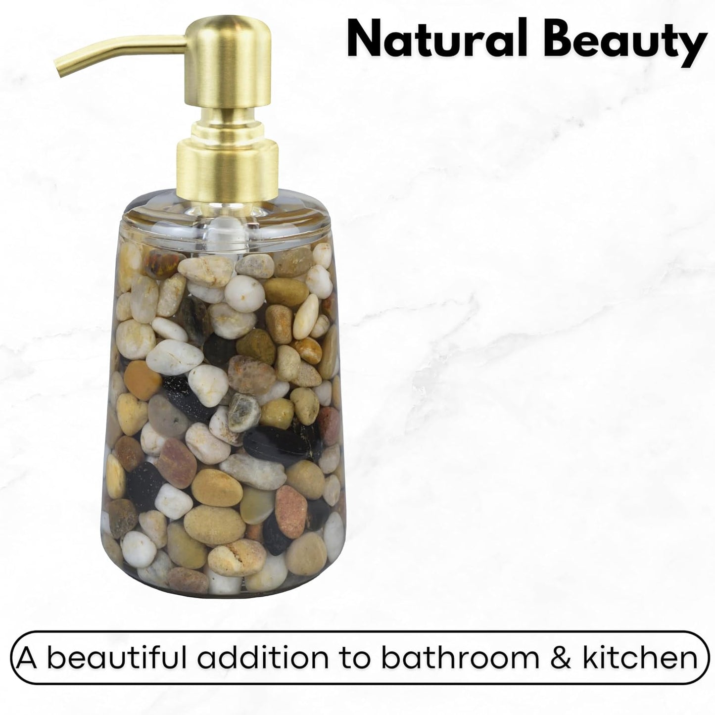 Handmade Refillable Soap Dispenser for Bathroom & Kitchen, Rocks Stone Soap Dispenser with Gold Stainless Steel Pump BST220