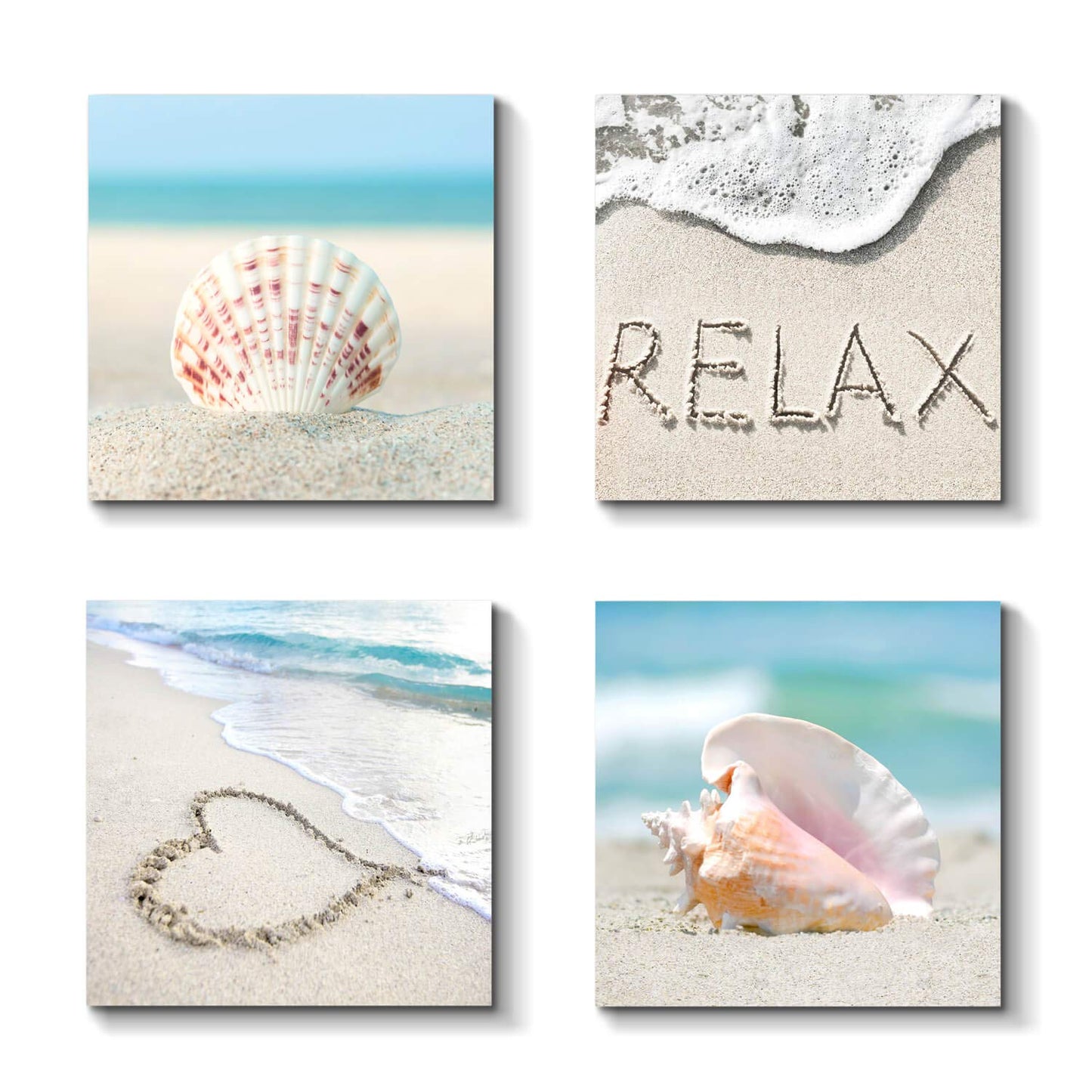 TAR TAR STUDIO Beach Seashells Artwork Canvas Pictures: Tropical Seaside Scene Painting Print for Wall (12" x 12" x 4 PCS, Multiple Style) BST220