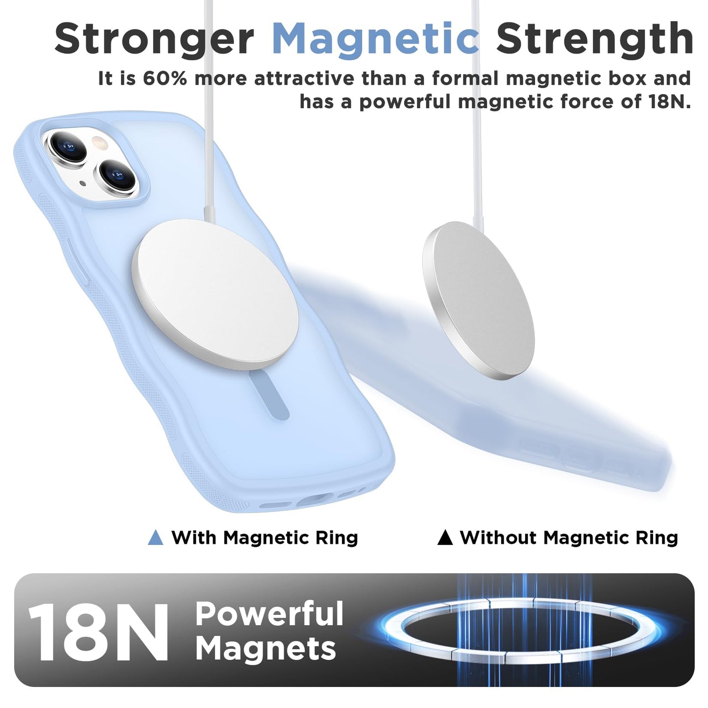 Magnetic for iPhone 13 Pro Case, Compatible with MagSafe Cute Wave Non-Slip Translucent Matte Easier Grip Shockproof Phone Case for iPhone 13 Pro, Black WN420