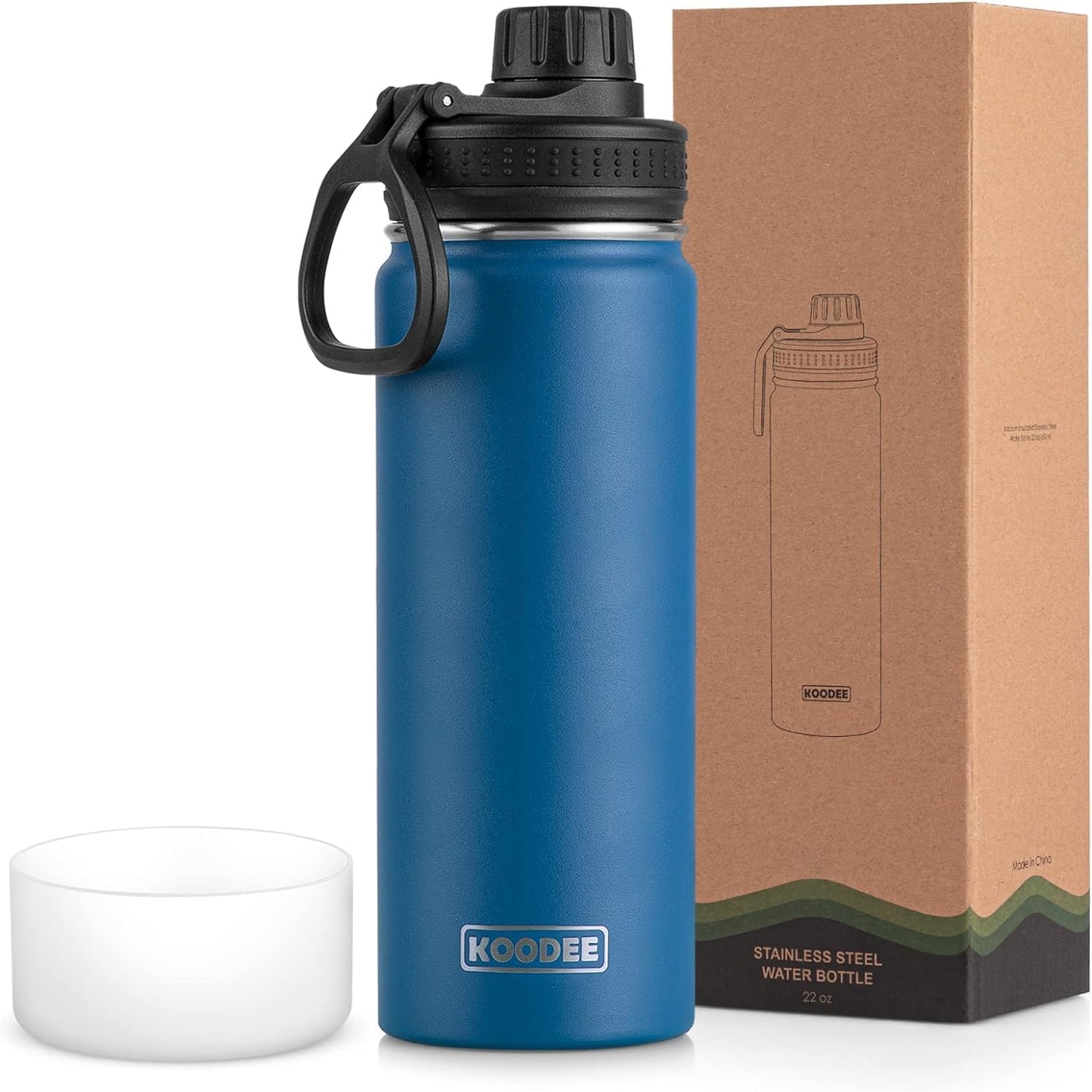 koodee Water Bottle-12 oz Stainless Steel Double Wall Vacuum Insulated Water Bottle for School-Wide Mouth Flask with Straw Lid (Teal) BST220