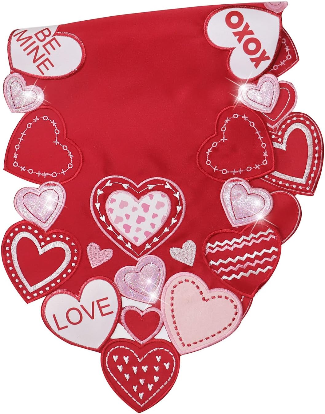 Valentines Table Runner Embroidered Red Love Heart Pink Valentines Day Runner for Table Decorations 54 inches Long Sparkle Cut Out Wedding XOXO BST202
