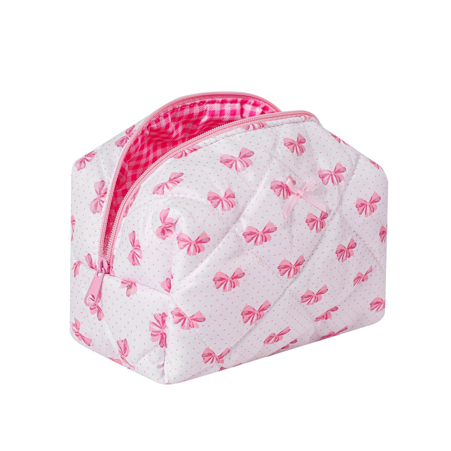 Cute Small Floral Cotton Makeup Bag, Quilted Zipper Pouch with Coquette Bear for Women and Girls, Kawaii Travel Cosmetic Bags for Purse(07Yellow and Pink Flower) BST220