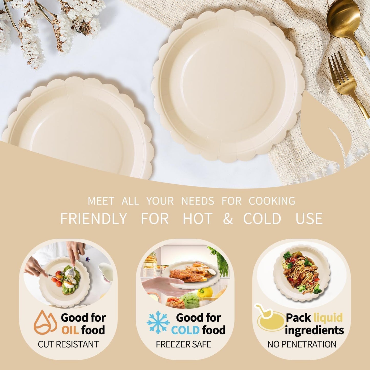 100 Pcs White Paper Plates and Napkins, 50 Pcs Guest White Party Supplies Including Scalloped Plates and Napkins for Independence Day Weddings, Parties BST326L