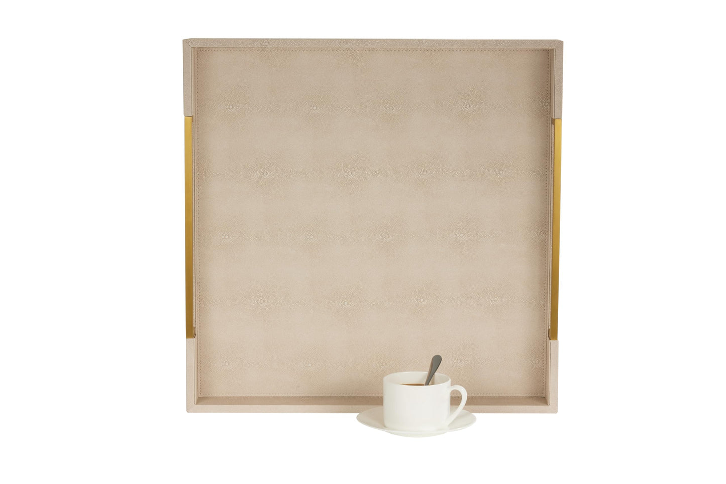 Sagala 16"x16" Ivory Shagreen Leather Serving Tray with Handles for Ottoman Coffee Table, Stylish Decorative Tray for Living Room Modern Home Decor (Ivory-Black, Square 16") BST220