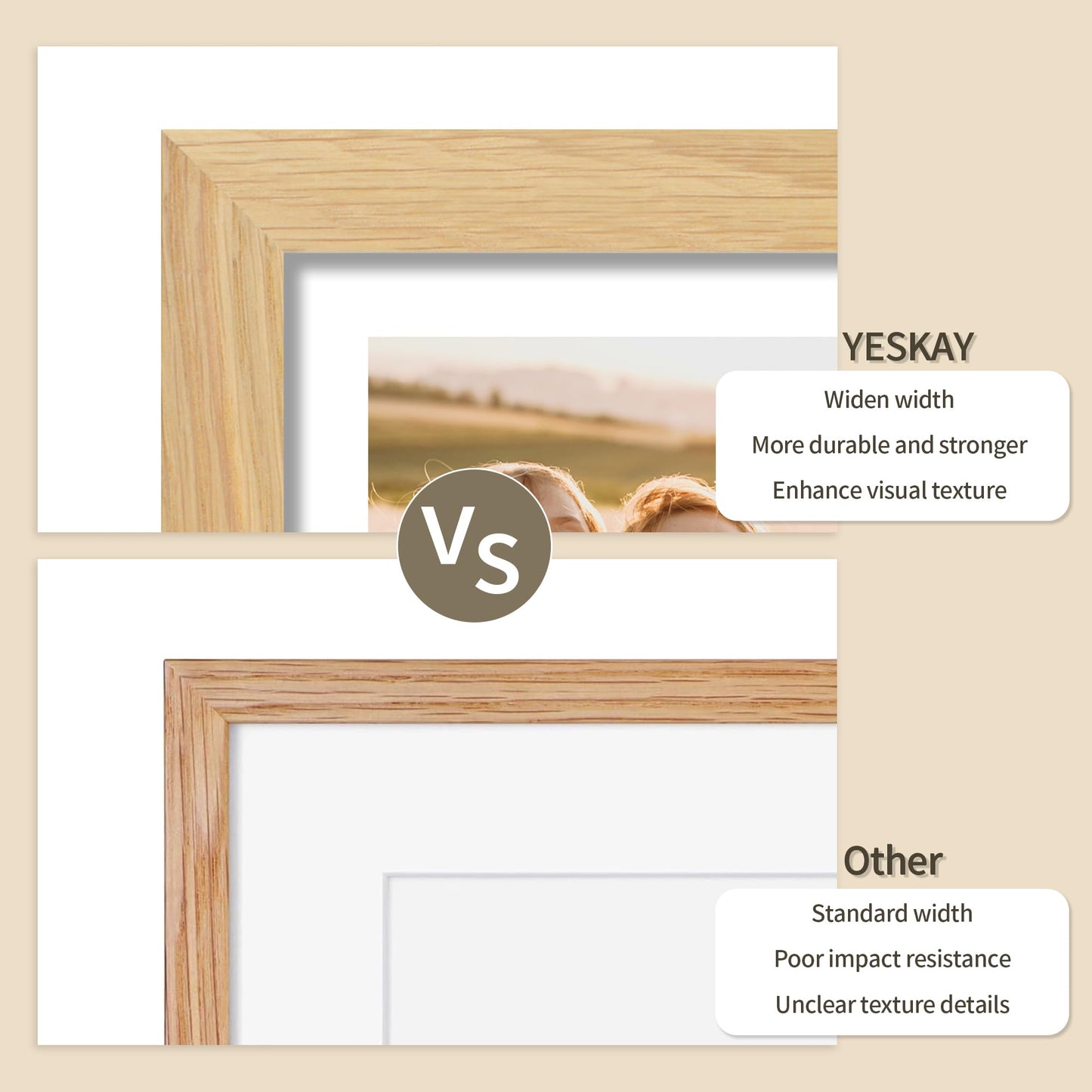 YESKAY 12x16 Picture Frame - 12 x 16 Photo Frame Made of Solid Oak Wood and Real Glass,Display Picture 4 Opening 5x7 with Mat or 12x16 Without Mat for Wall Mounting(Color Walnut) BST326H