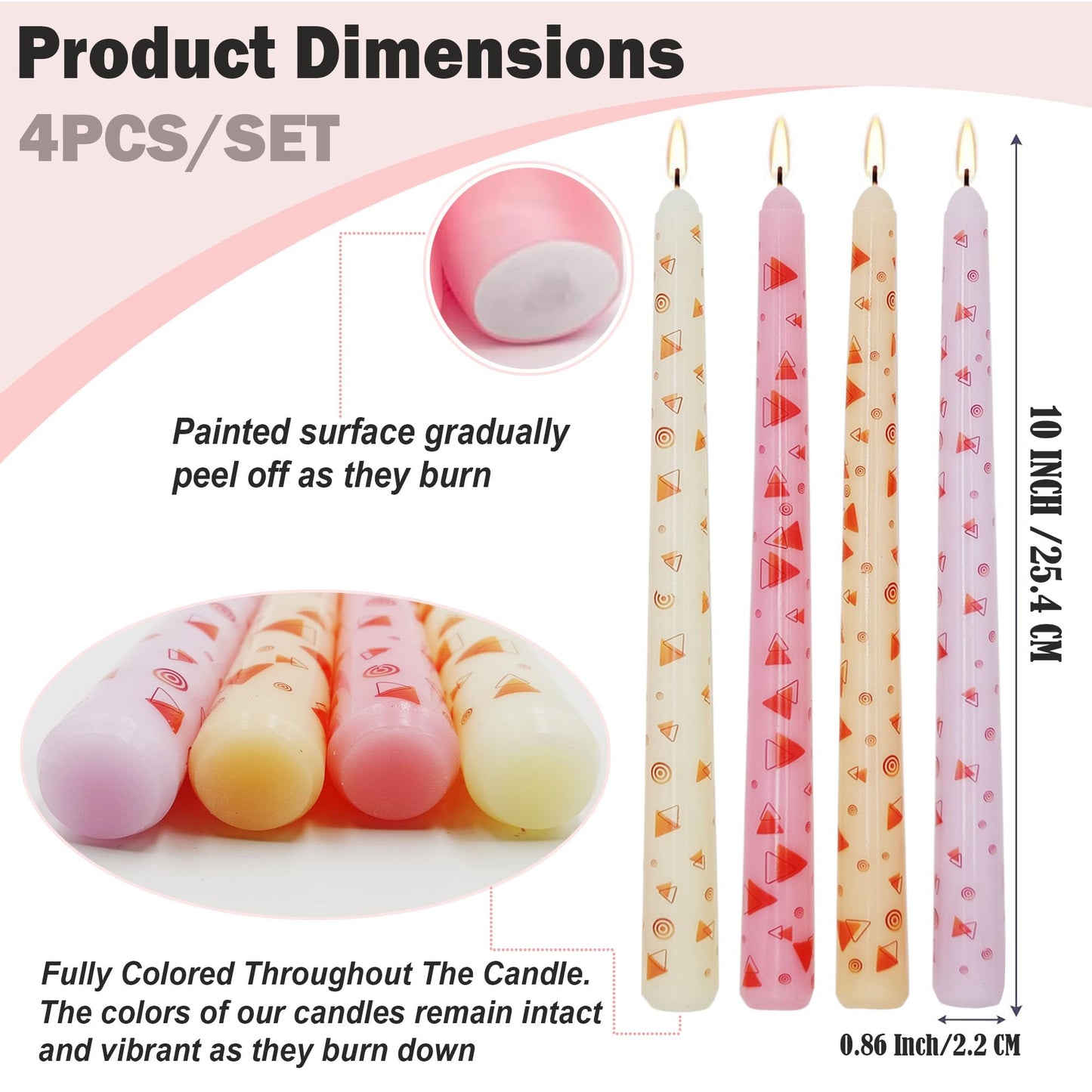 10 Inch Decorative Taper Candles, 4 Pack Birthday Balloon Print Candlesticks, Unscented Dripless Candles with Long Burn Time for Party, Holiday Table & Home Decor BST326H