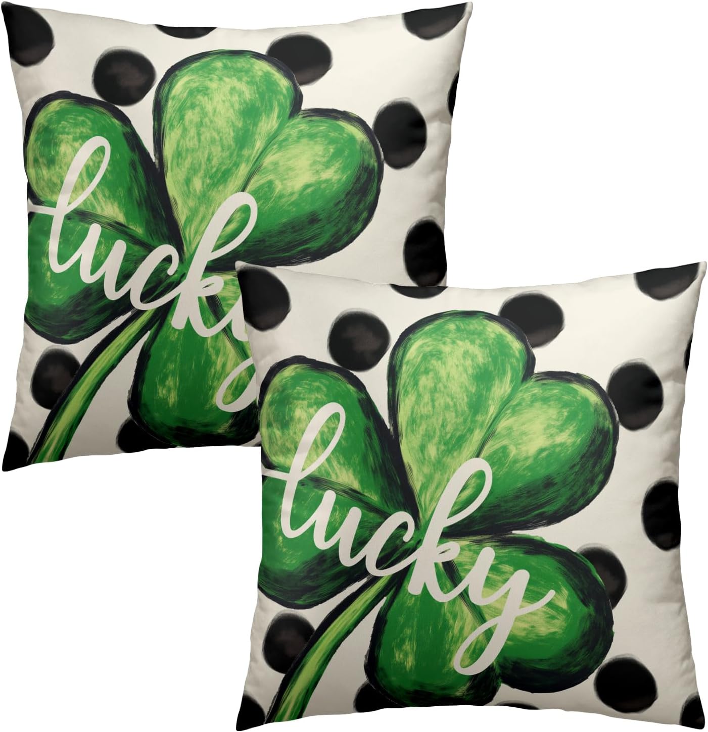 St. Patrick's Day Throw Pillow Covers 18x18 Inch Set of 2 Lucky Shamrock and Cream Dot Cushion Case Square Lucky Clover Green and Cream Throw Pillows Case for Party Sofa Couch Bed Bench Outdoor BST326H