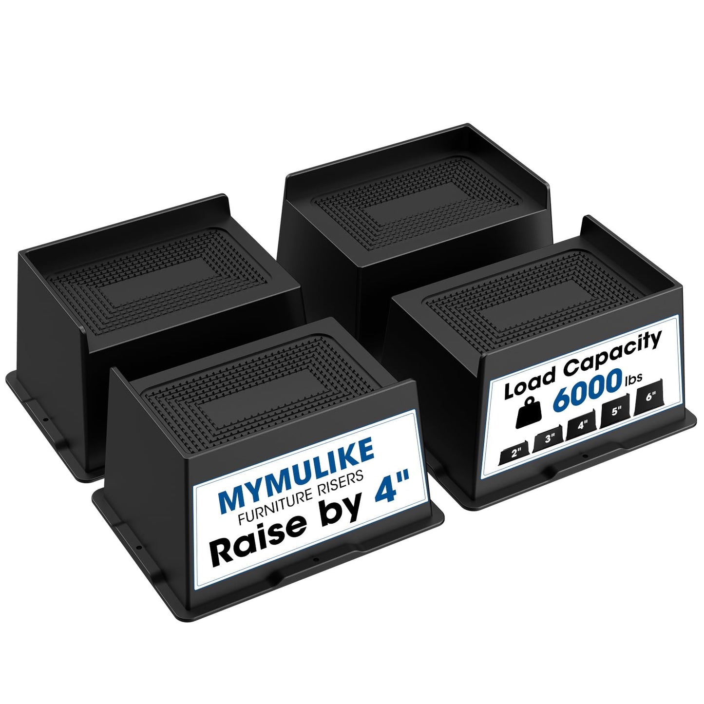 MYMULIKE Bed Risers 5 Inch Heavy Duty, Oversized Furnitures Risers 5 inch Support 6000 lbs, Bed Table Rising Blocks, Fits for Couch, Sofa, Chair, Furniture Lifts (Black 6 Pack) BST202
