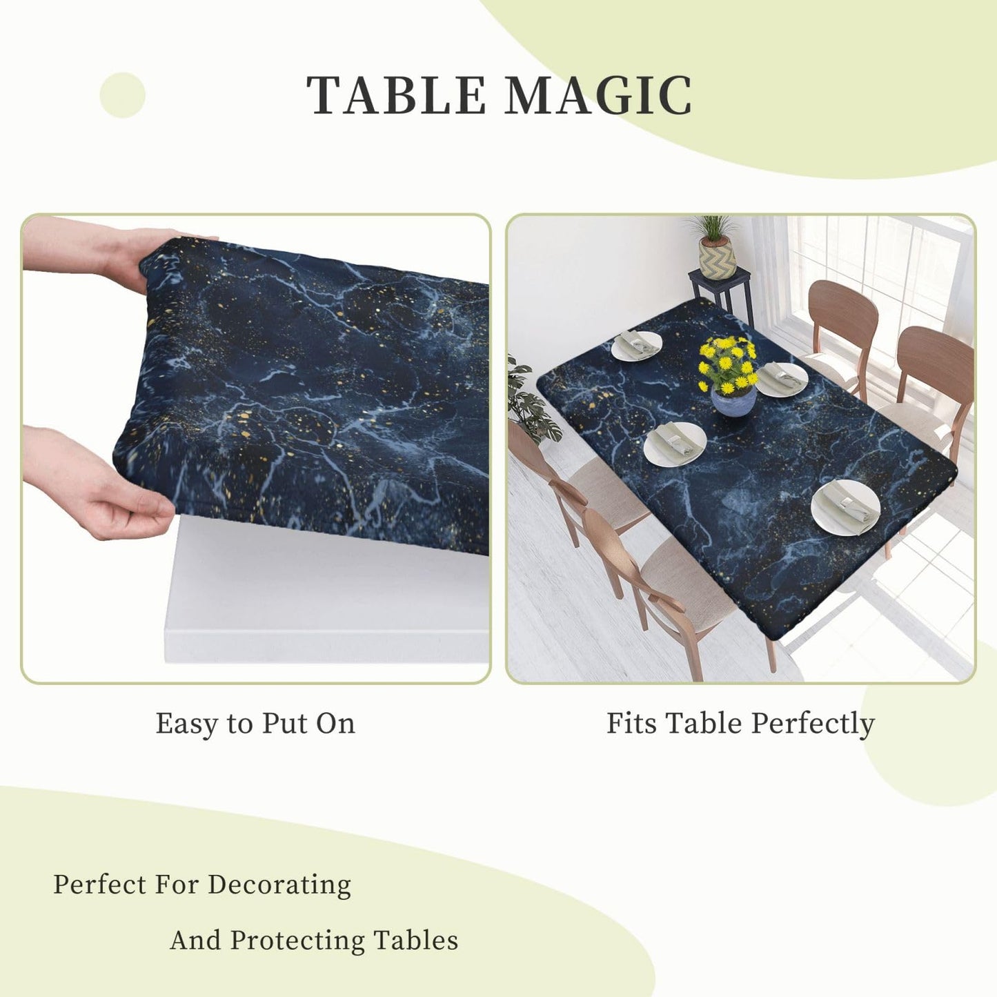 Blue Marble Rectangle Tablecloth with Elastic Edge, 5FT Table Cloths Washable Reusable Rectangular Table Cover for Kitchen Dining Party, 60" L X 30" W BST202