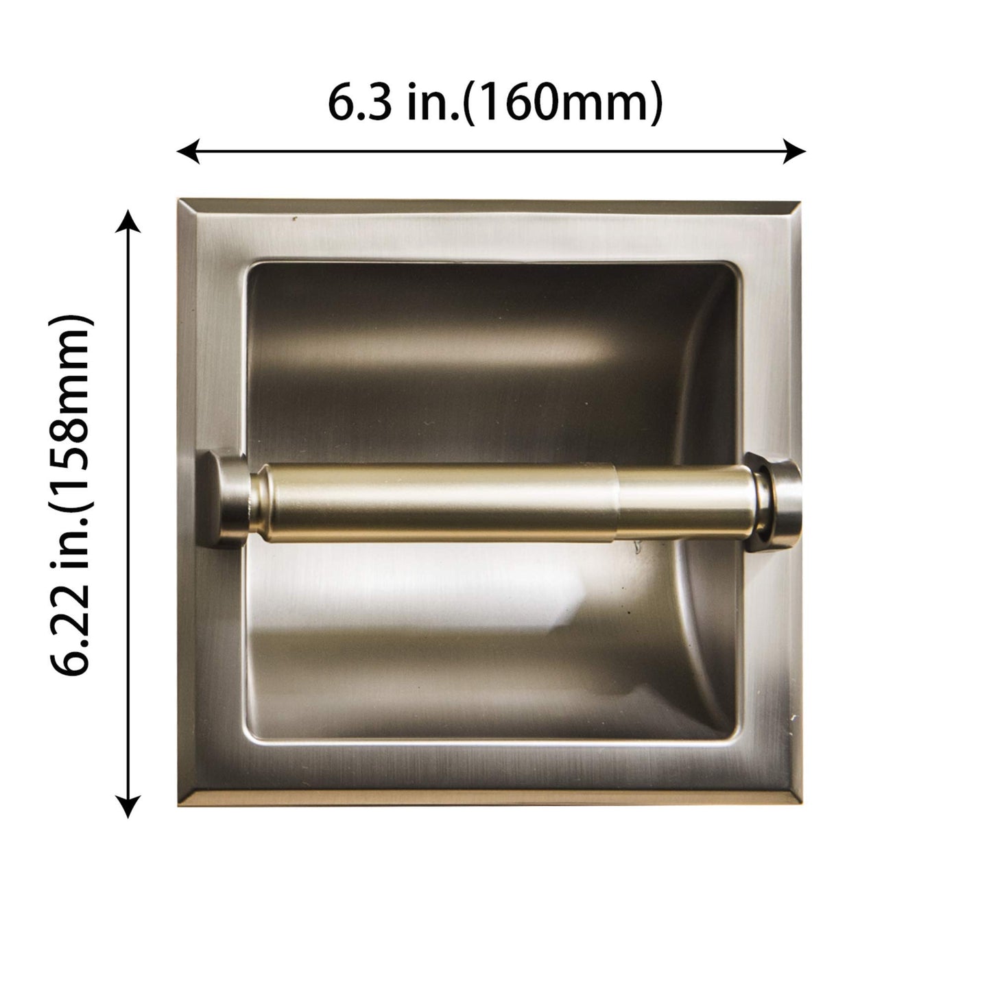 SENTO Recessed Gold Toilet Paper Holder, Wall Mounted Heavy Duty Metal Toilet Paper Roll Holder with Rear Mounting Bracket, in Wall, Easy Installation, Satin Brass BST220
