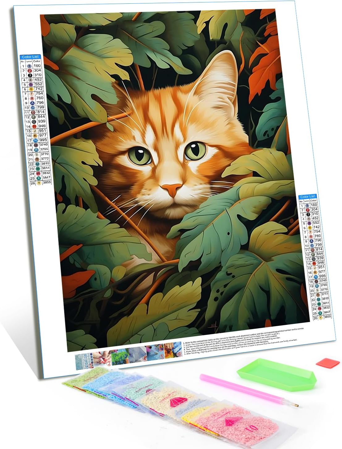 Christmas Gift Orange Cat and Leaves Diamond Art Painting Kits for Adults Beginners Round 5D Paint with Diamonds Gem Art Painting Kits DIY Crafts for New Year's Day Valentine's Day 12x16 inch BST220