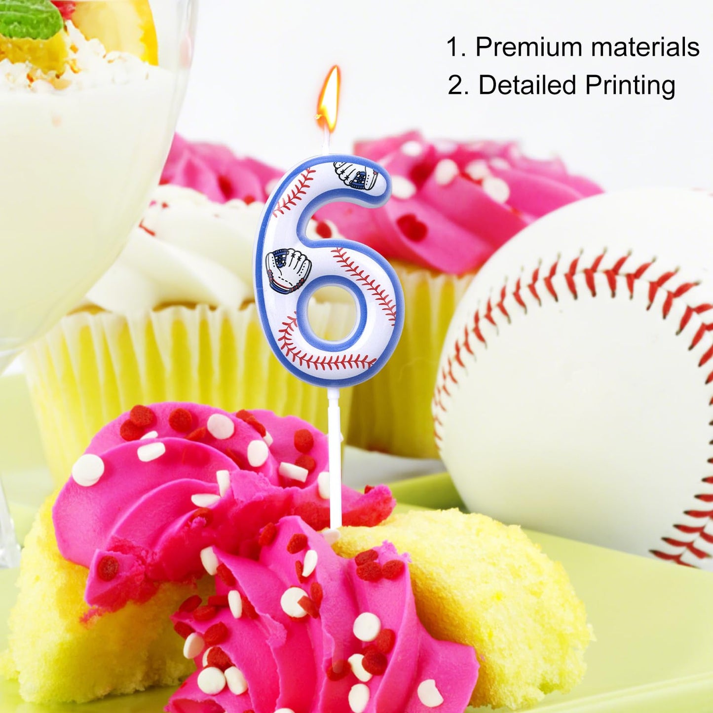 Baseball Birthday Candles, Baseball Themed Cake Topper for Boys Girls Number Candle for Sport Party Decorations & Supplies (Number 6) BST220