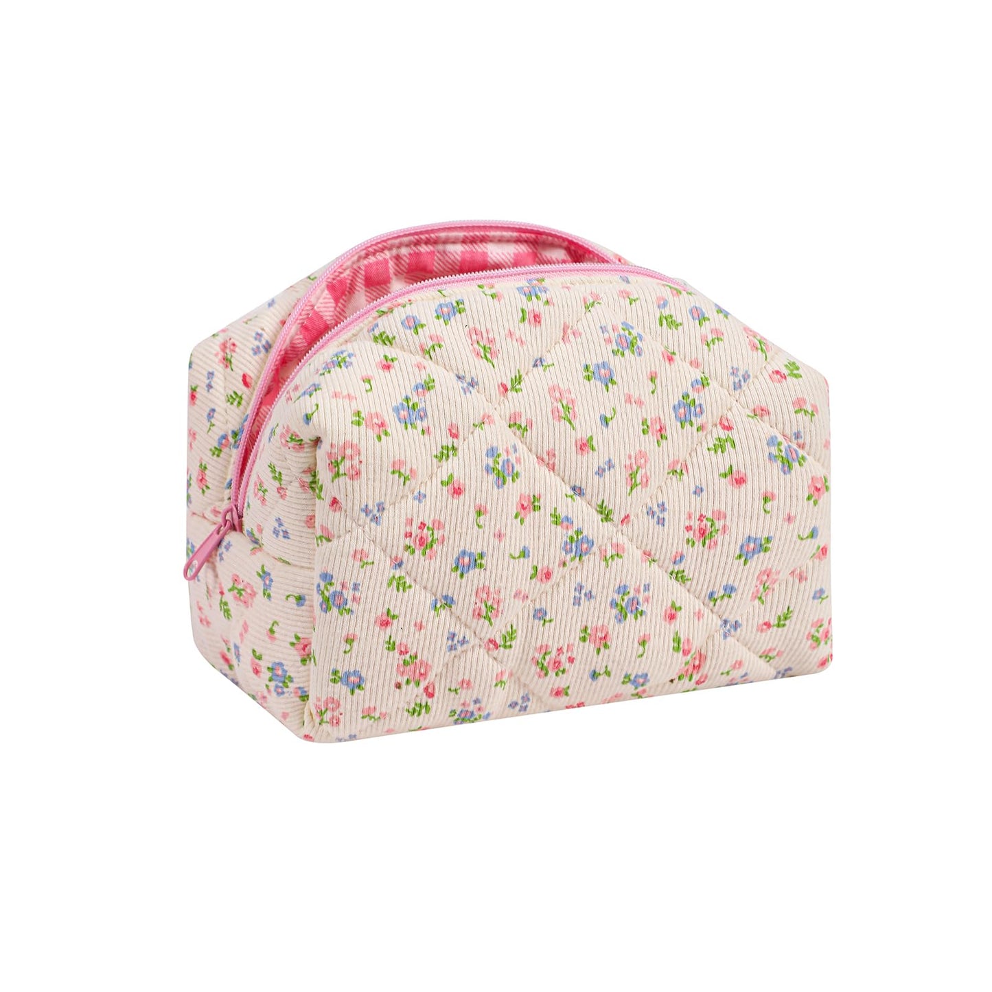 Cute Small Floral Cotton Makeup Bag, Quilted Zipper Pouch with Coquette Bear for Women and Girls, Kawaii Travel Cosmetic Bags for Purse(07Yellow and Pink Flower) BST220