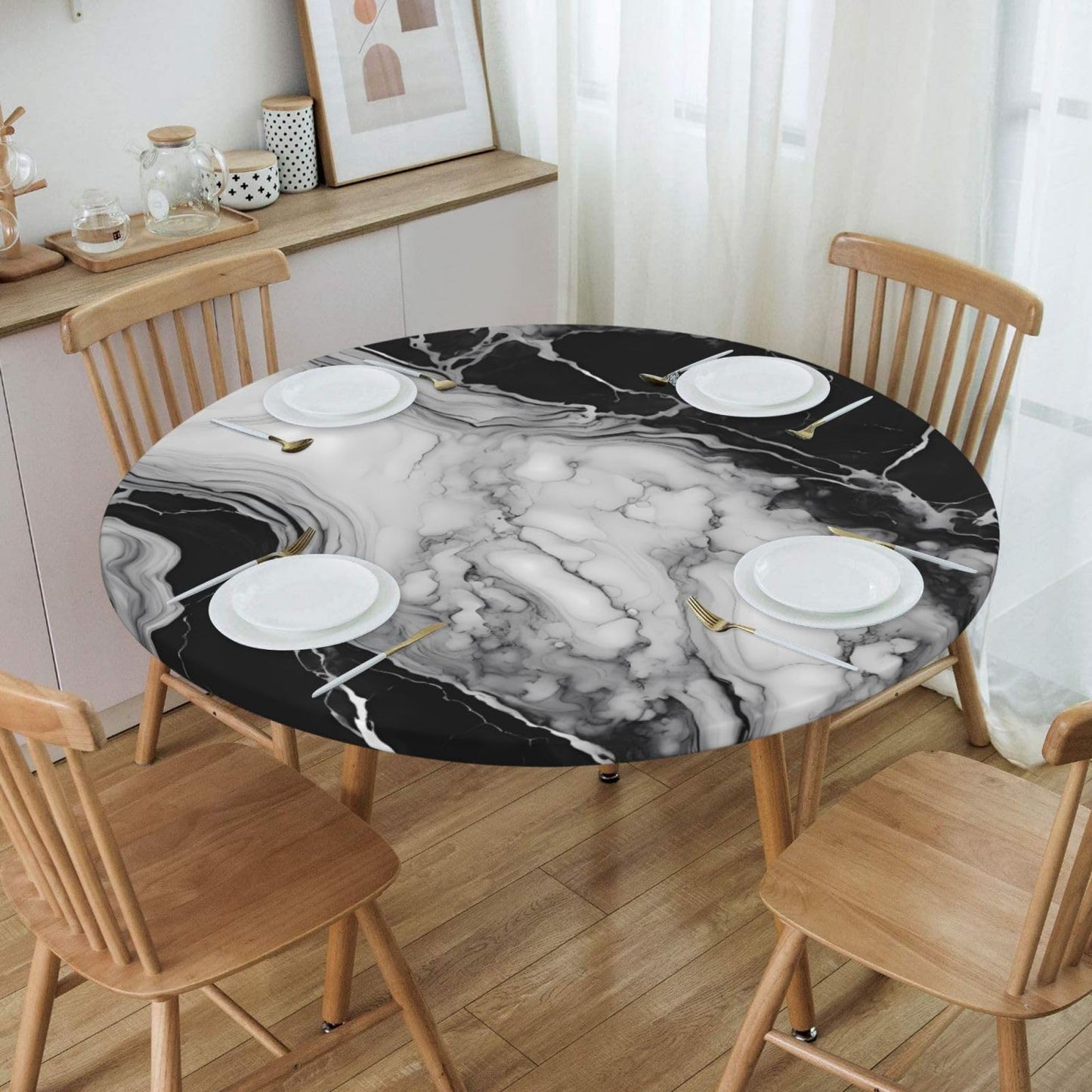 Blue Marble Rectangle Tablecloth with Elastic Edge, 5FT Table Cloths Washable Reusable Rectangular Table Cover for Kitchen Dining Party, 60" L X 30" W BST202